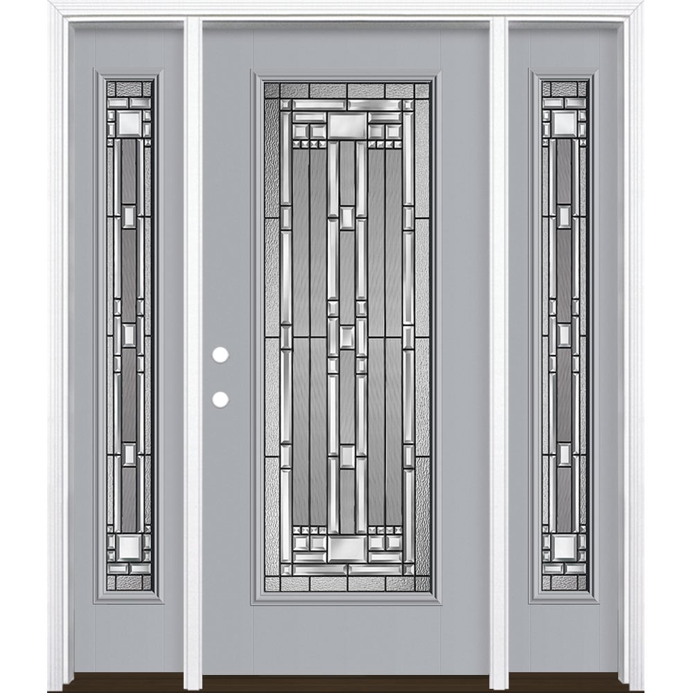 Masonite 3420614 Naples 60-in x 80-in x 4-9/16-in Fiberglass Full lite Right-hand inswing Infinity Gray Painted Prehung Front Door with Sidelights with Brickmould Insulating core