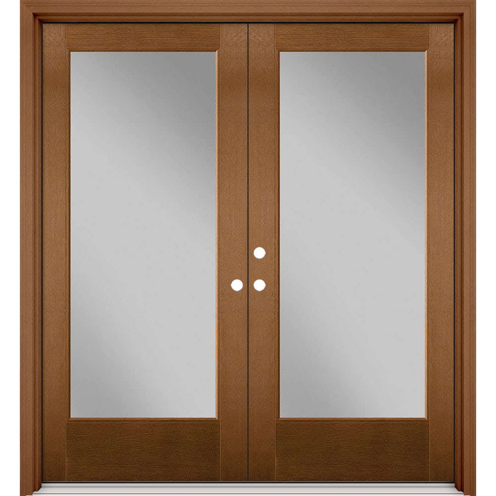 Masonite 630741 Performance Door System 72-in x 80-in x 4-9/16-in Fiberglass Full lite Right-hand inswing Woodhaven Stained Prehung Double Front Door with Brickmould Insulating core