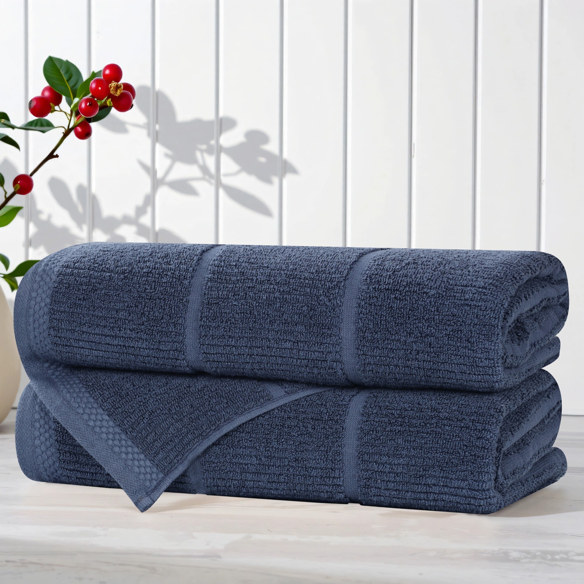 Superior Mile Smart Twist Viscose Cotton Blend Medium Weight Solid Broad Border Bath Towels, Set of 2