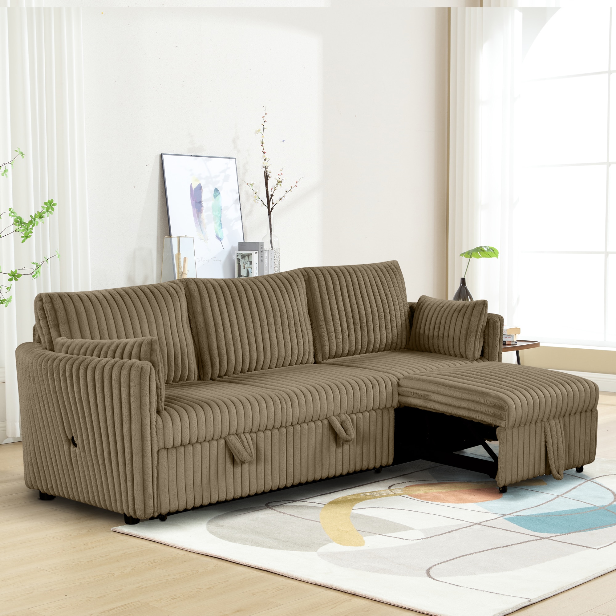 IHOMEadore MDSL64002BR-3SEAT 85-in Modern Brown Reclining Sleeper