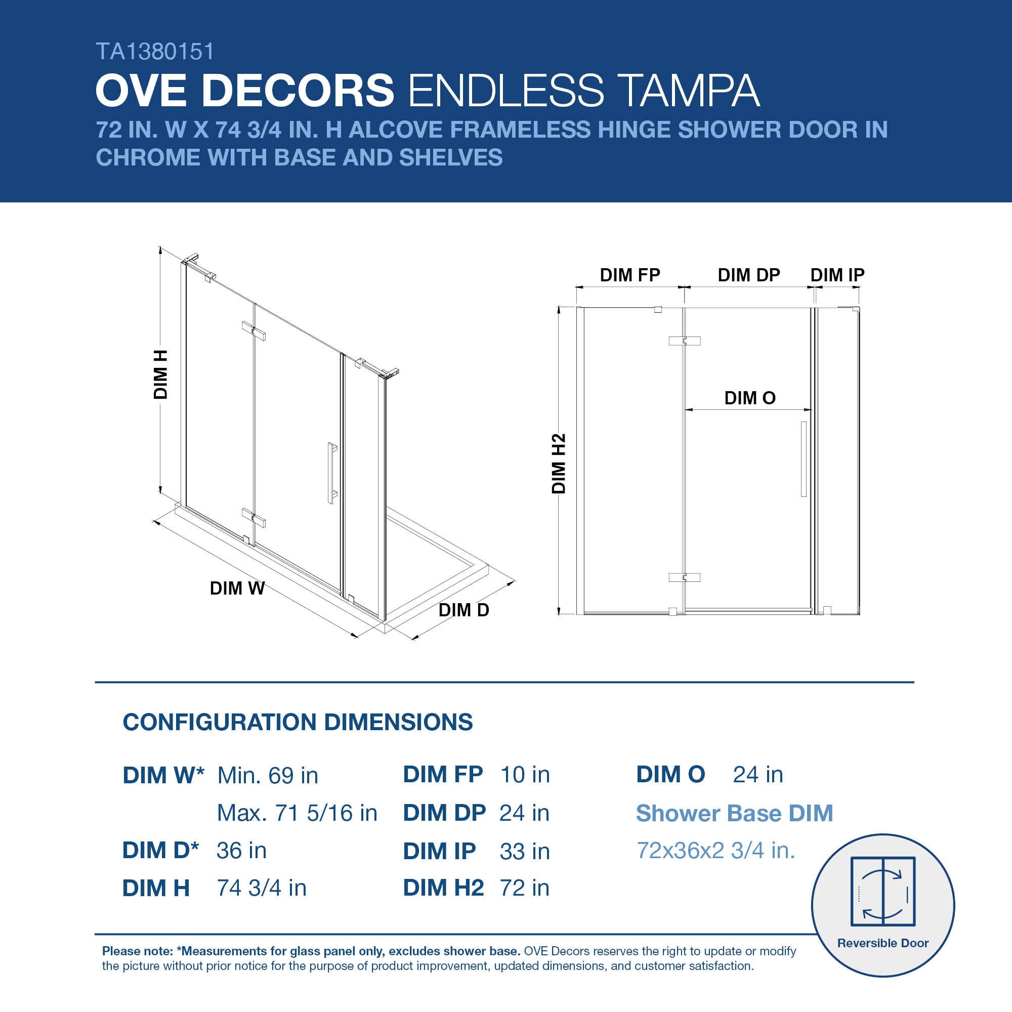 Pasadena 36'' Satin Nickel Frameless Corner Shower Kit with Shelves