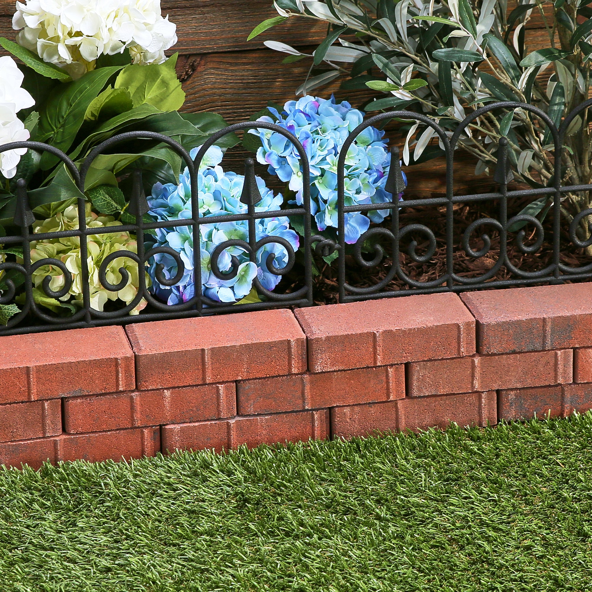 6 Foot Long Solar Powered Faux Red Brick Garden Edging Border Fence Panels 