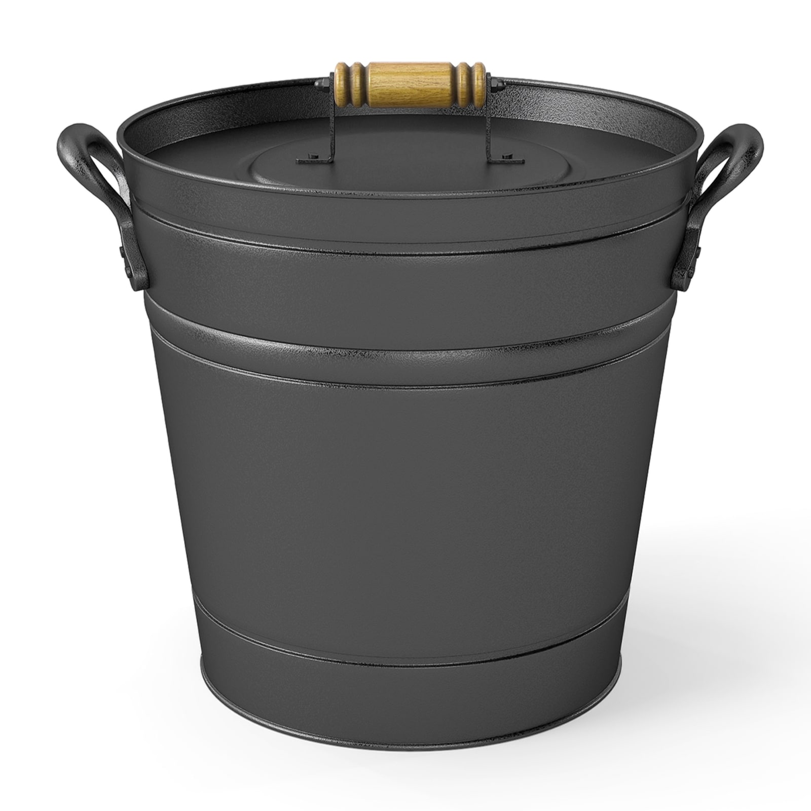 Slickblue Metal Ash Bucket Fireplace Accessory 2.9 Gallon Large Capacity Portable Ash Can for Fire Pits Wood Burners and BBQ in Black #D-CO-27401ZJ