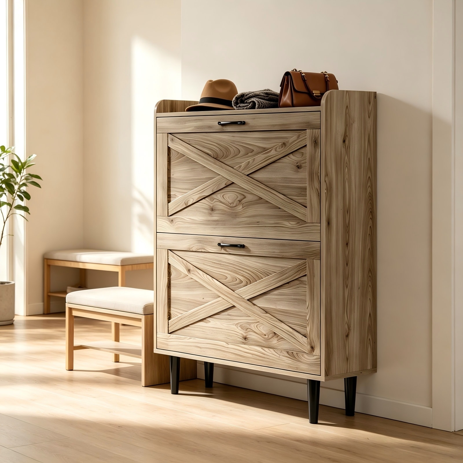 Bestcore Shoe Storage Cabinet with Sliding Barn Door and 2 Flip Drawers ...