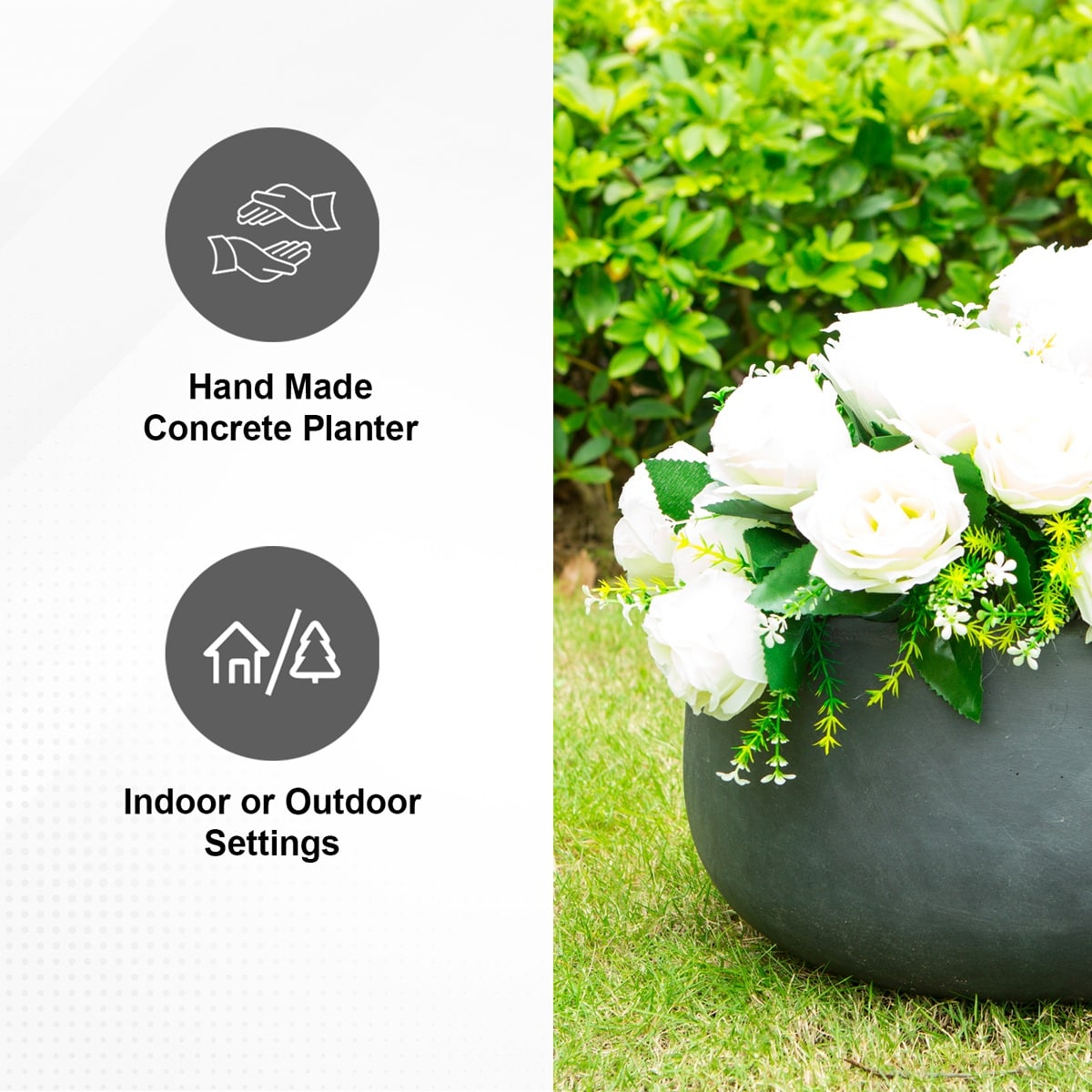 Charcoal Round Concrete Planter with Smooth Finish, 19"