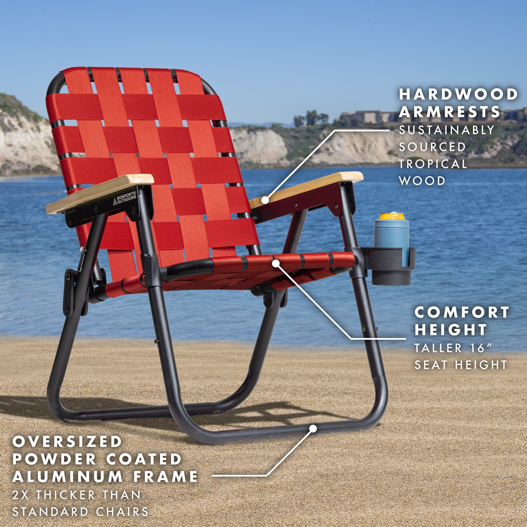Burnt Red Woven Folding Beach and Camping Chair with Cup Holder