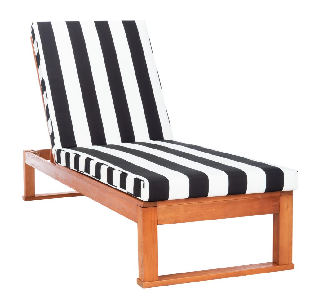 SAFAVIEH Outdoor Collection Solano Natural Wood/ Black Stripe Cushion Patio Backyard Chaise Lounger Chair 
