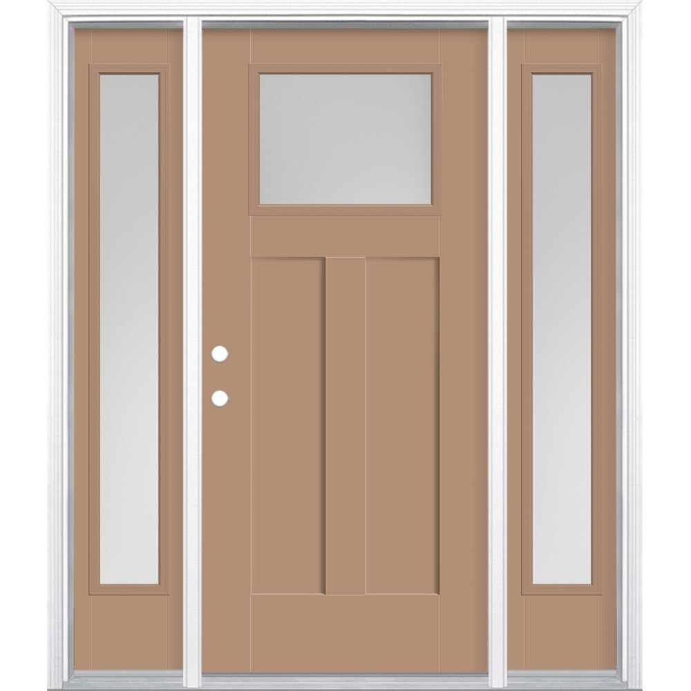 Masonite 629090 64-in x 80-in x 4-9/16-in Fiberglass Craftsman Right-hand inswing Warm Wheat Painted Prehung Front Door with Sidelights with Brickmould Insulating core
