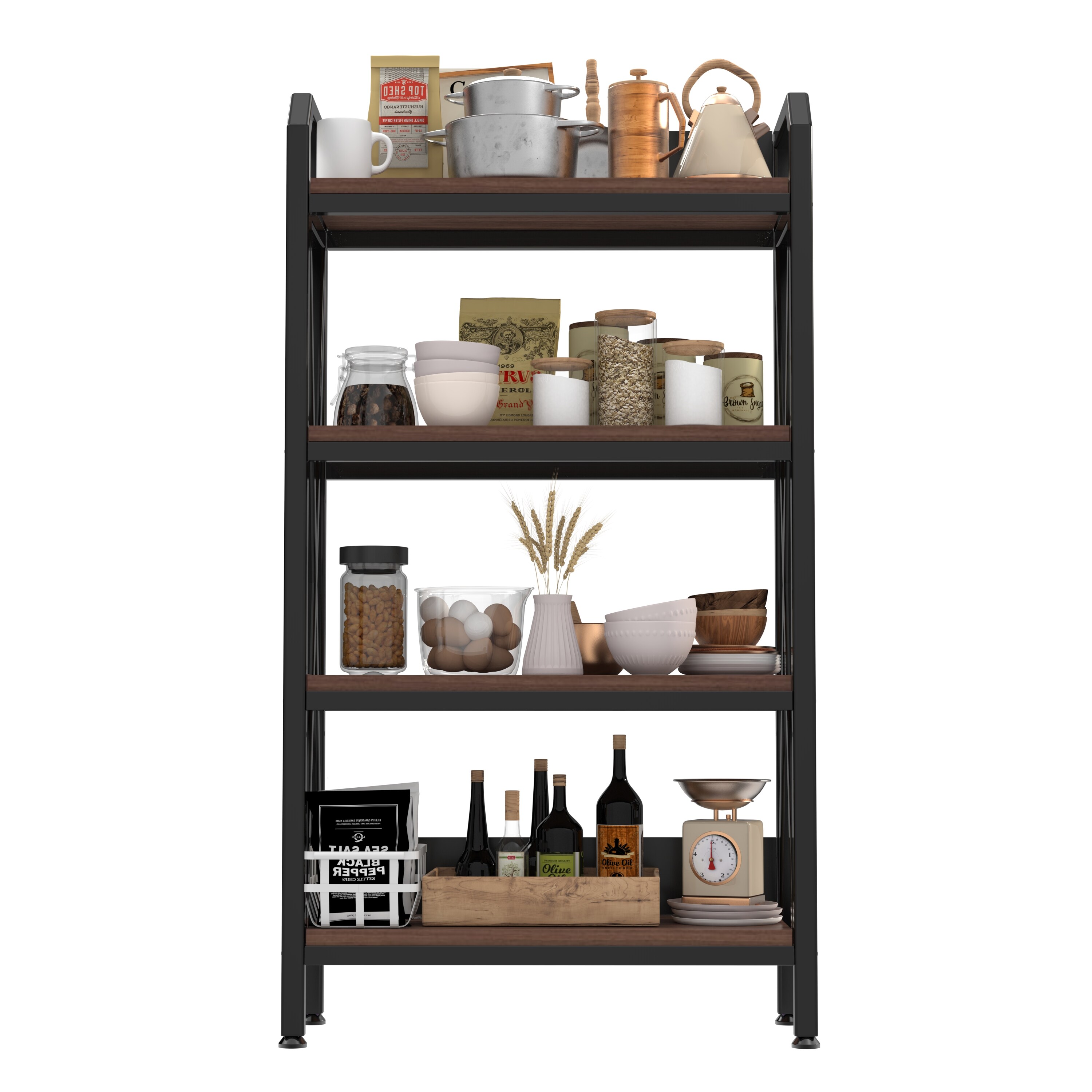 LOVMOR 55'' Bakers Rack 4-Level Storage Shelves Metal and Wooden ...