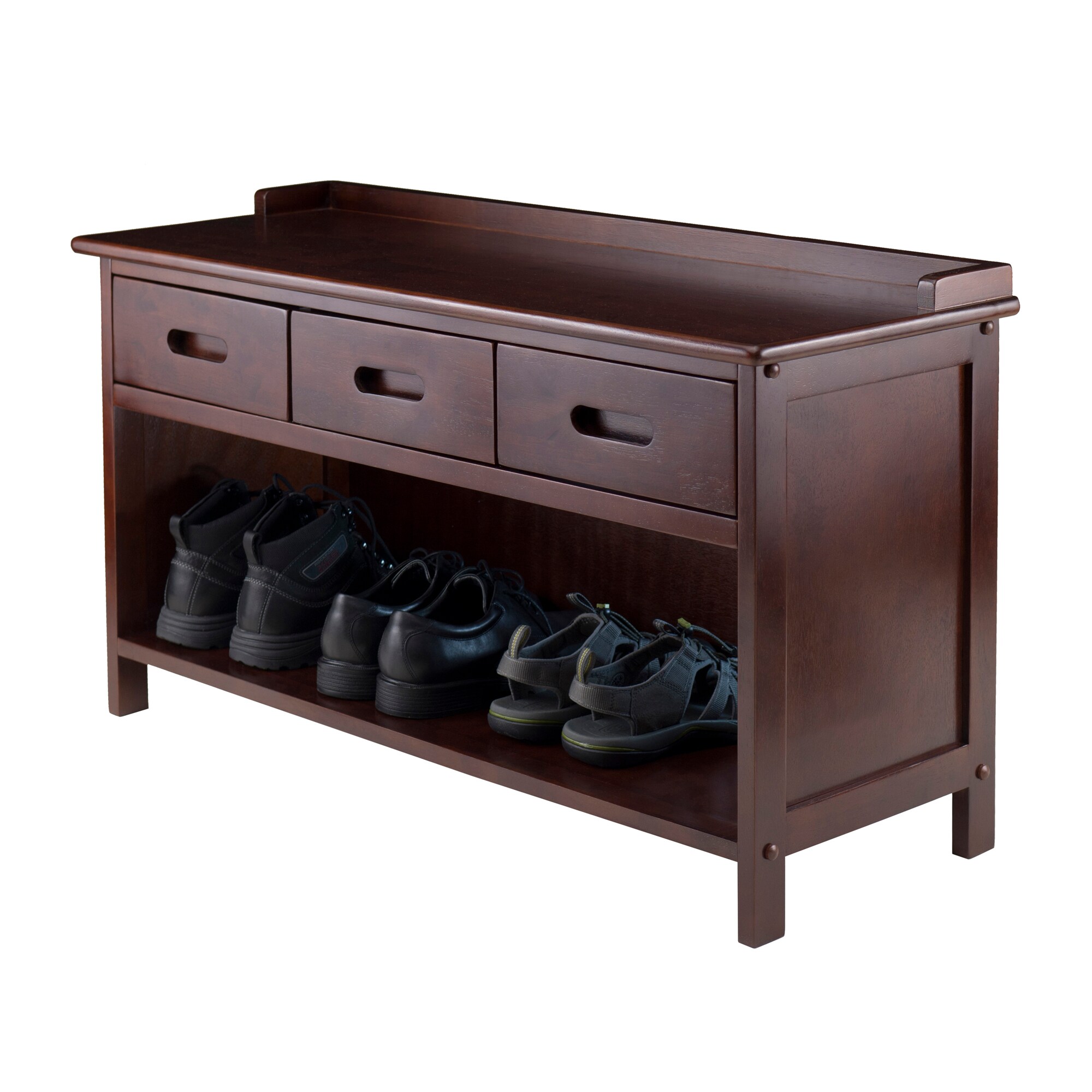 Transitional Walnut Finish Storage Bench with 3 Drawers