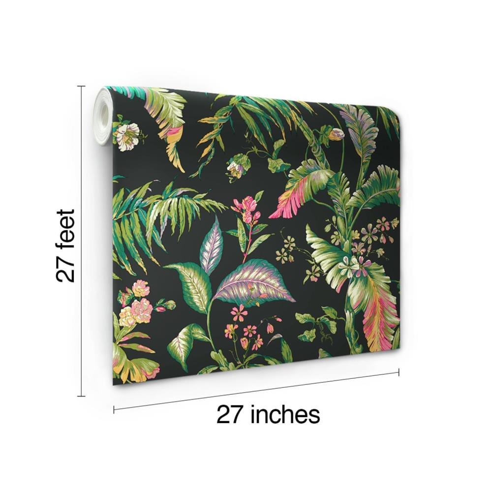 York Wallcoverings AT7093 Ashford Tropics 60.75-sq ft Black Paper Floral Prepasted Soak and Hang Wallpaper