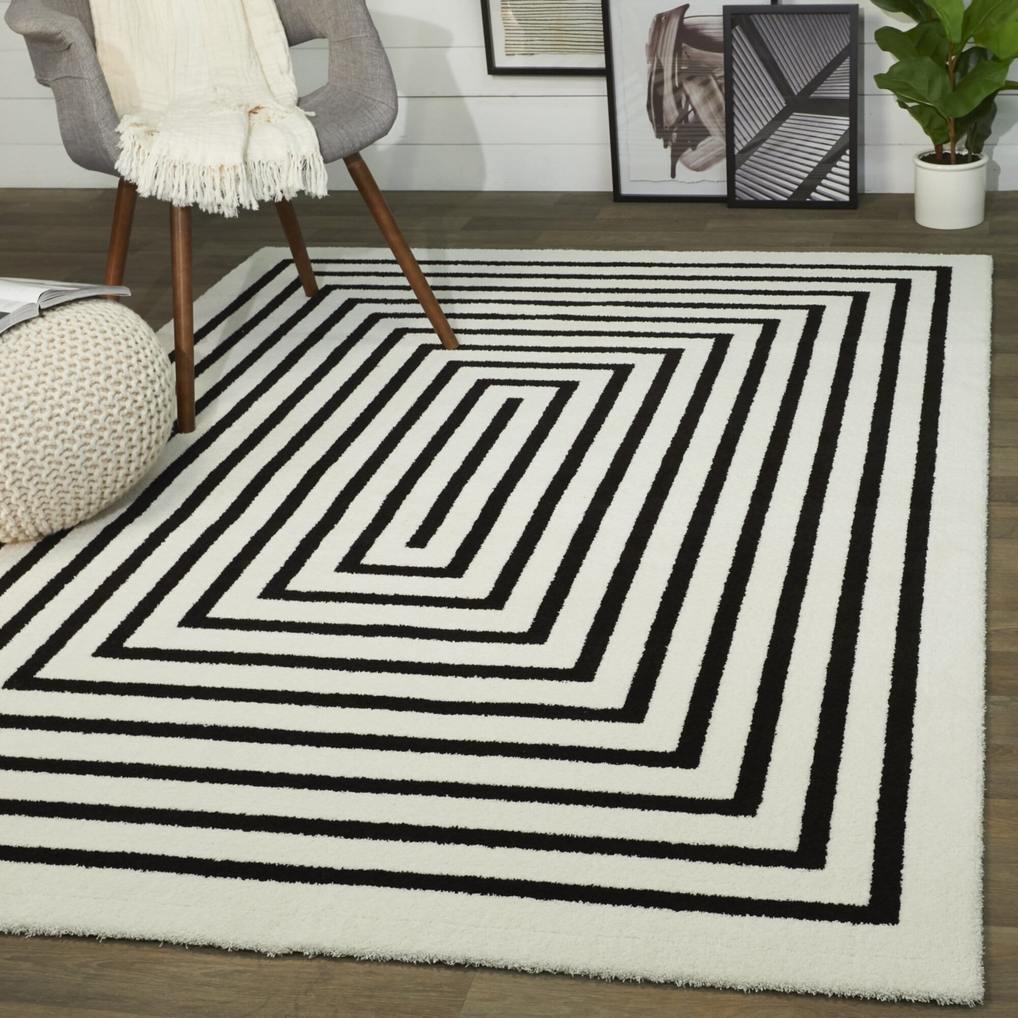 Balta 3091474 7 x 10 (ft) White Rectangular Indoor Geometric Mid-Century Modern Area rug