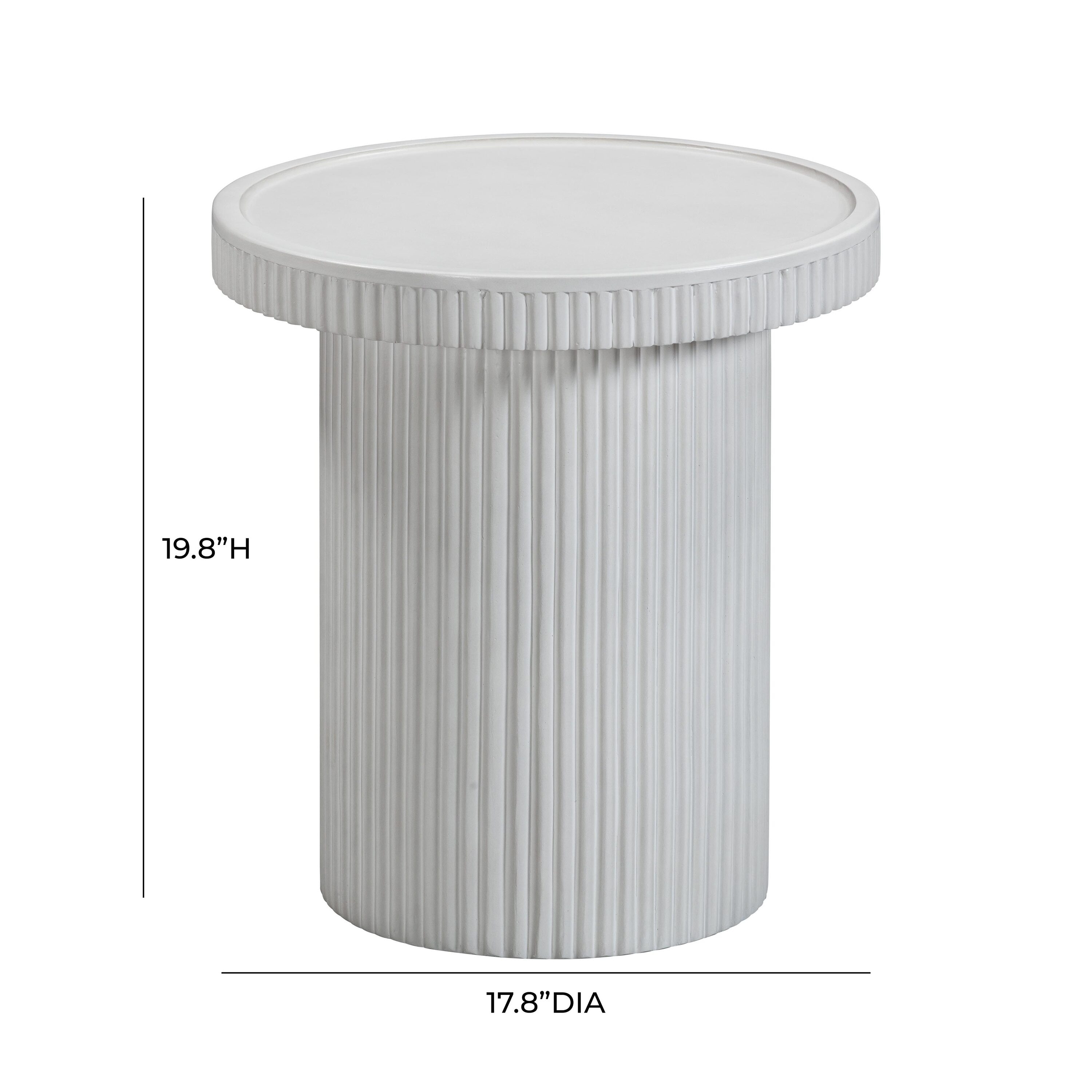White Ribbed Concrete Round Side Table 17.8" x 19.8"