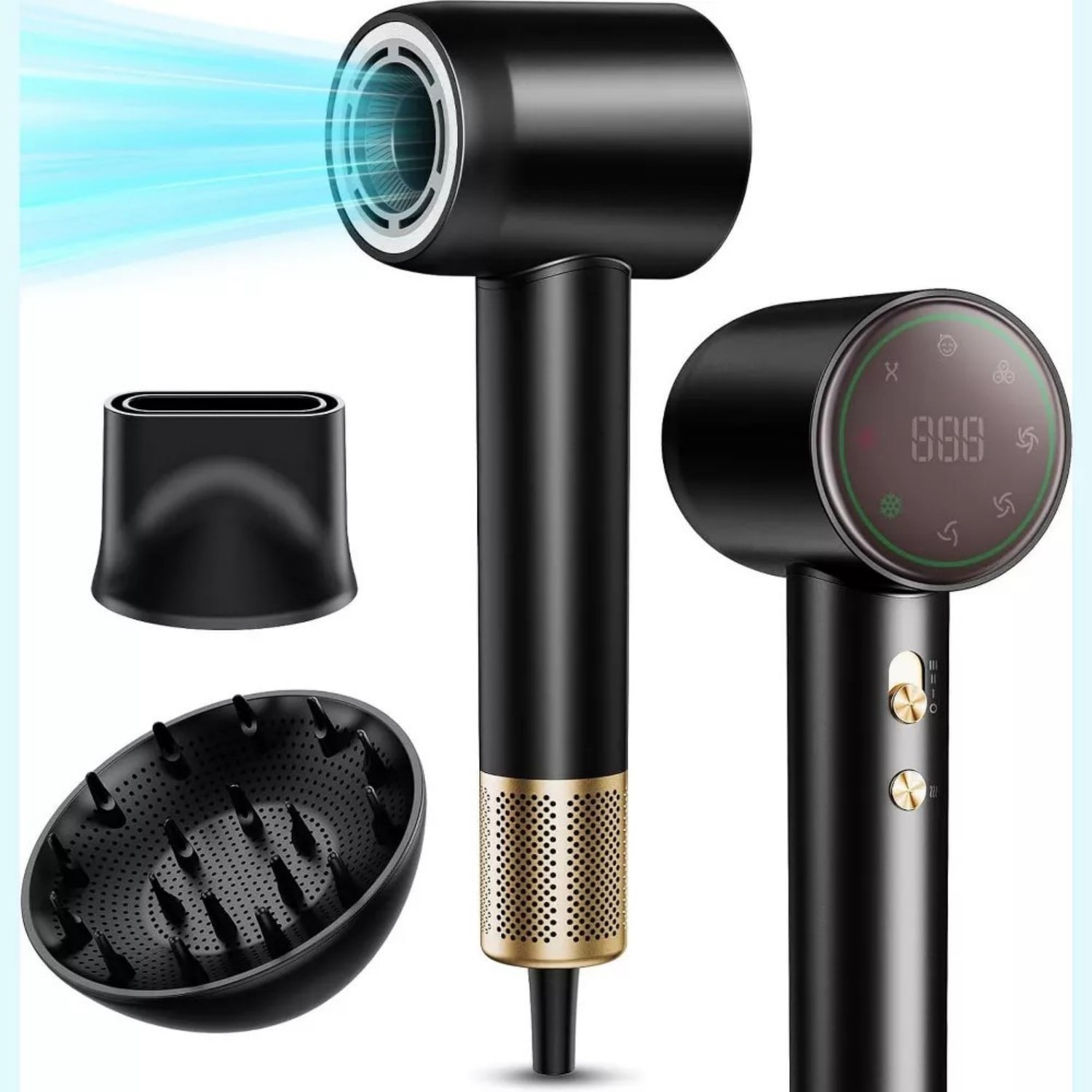 SUGIFT High-Speed Hair Dryer with 110000-RPM Brushless Motor 200 Million Negative Ions Fast-Drying Low-Noise Blow Dryer with LCD Display