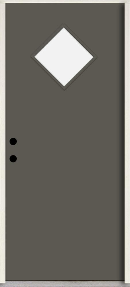 RELIABILT LO1066988 Spotlights 32-in x 80-in x 4-5/8-in Fiberglass 1/4 lite Right-hand inswing Thunder Gray Paint Painted Prehung Front Door Insulating core