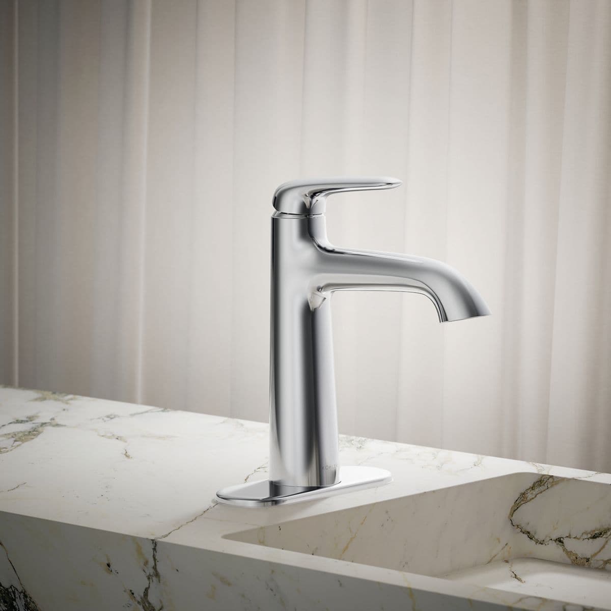 KOHLER R33046-4D-CP Avail Polished Chrome Single hole 1-handle WaterSense Mid-arc Residential Handle Bathroom Sink Faucet with Drain with Deck Plate