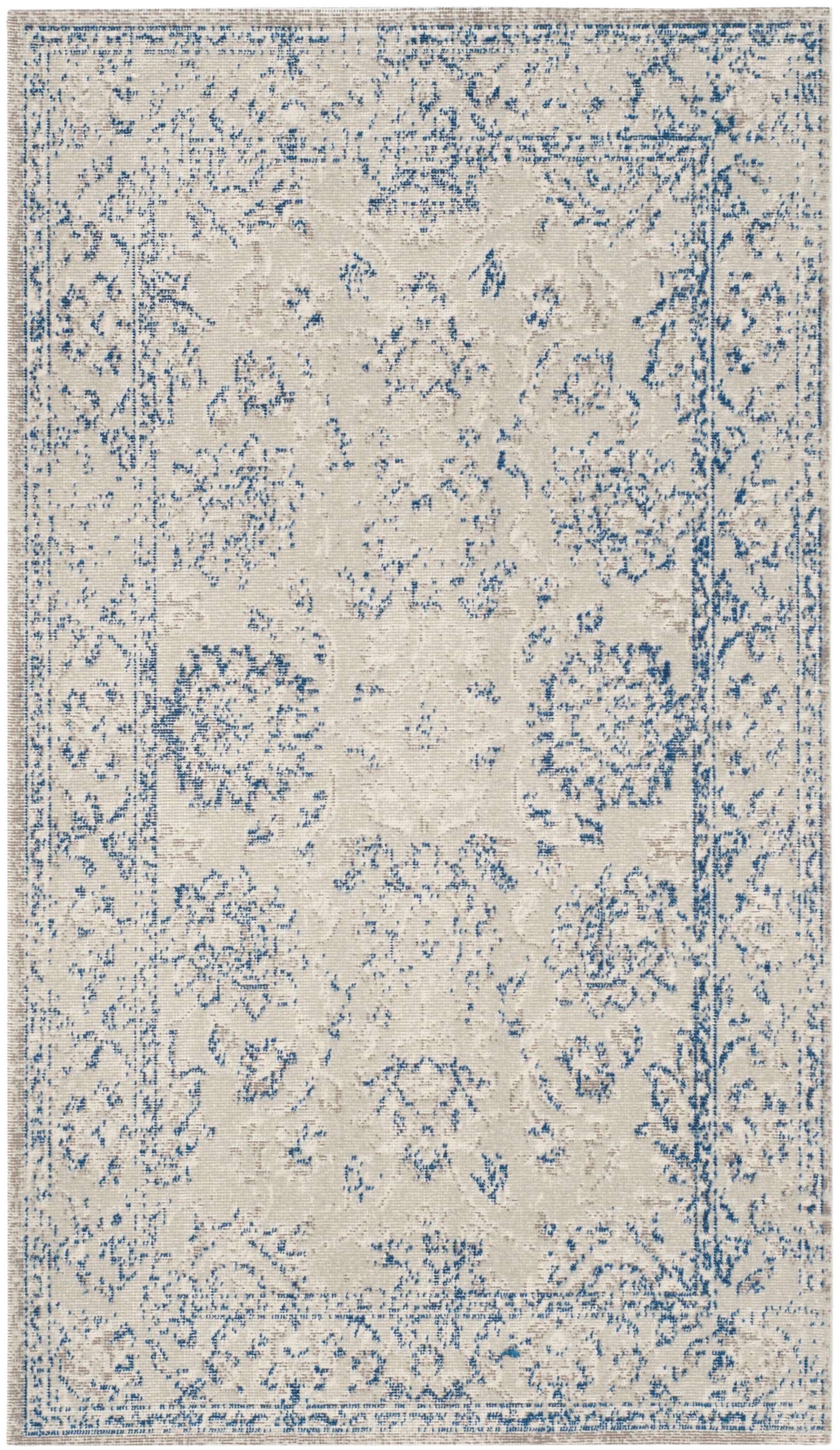Gray and Blue Rectangular Cotton Synthetic Area Rug, 3' x 5'