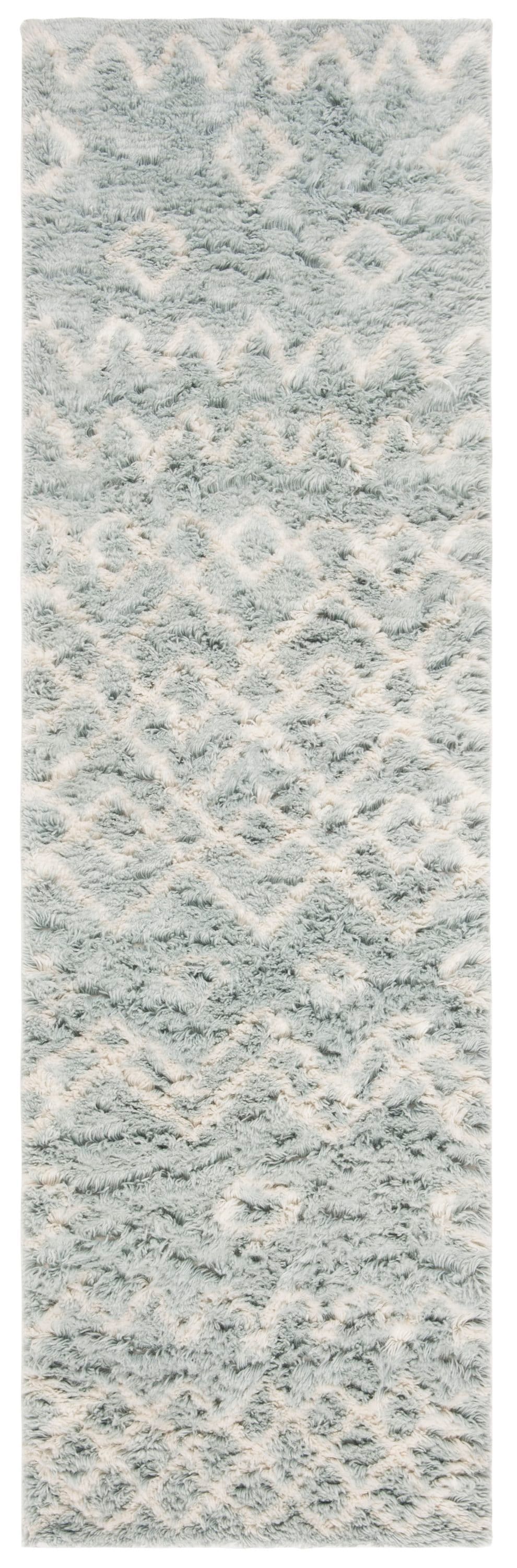 Safavieh CSB806B-28 Casablanca Limane Shag 2 x 8 (ft) Tufted Wool Blue/Ivory Rectangular Indoor Abstract Moroccan Runner rug