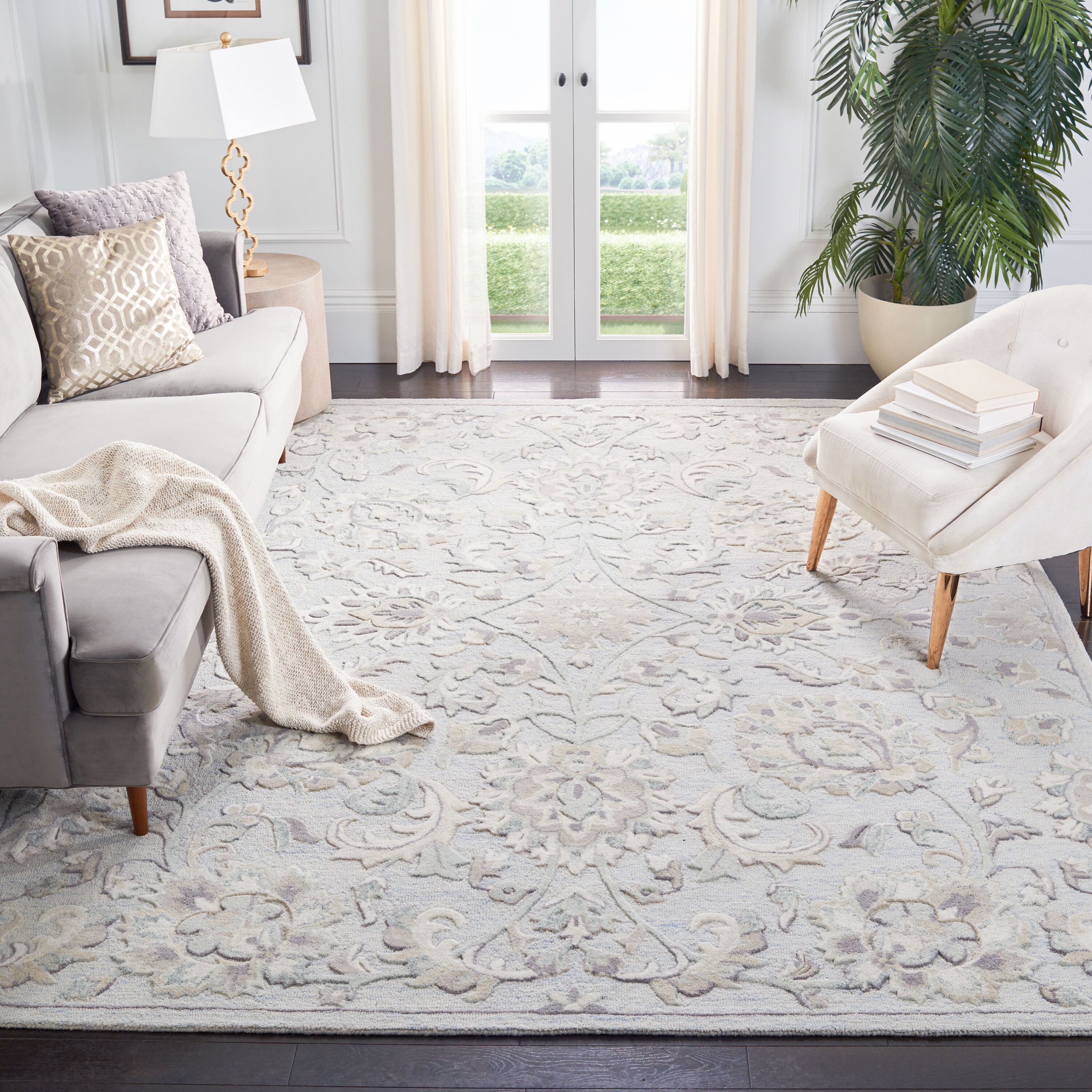  Glamour 624 Light Blue/Ivory Traditional 9ft x 12ft Large Rectangle Rug