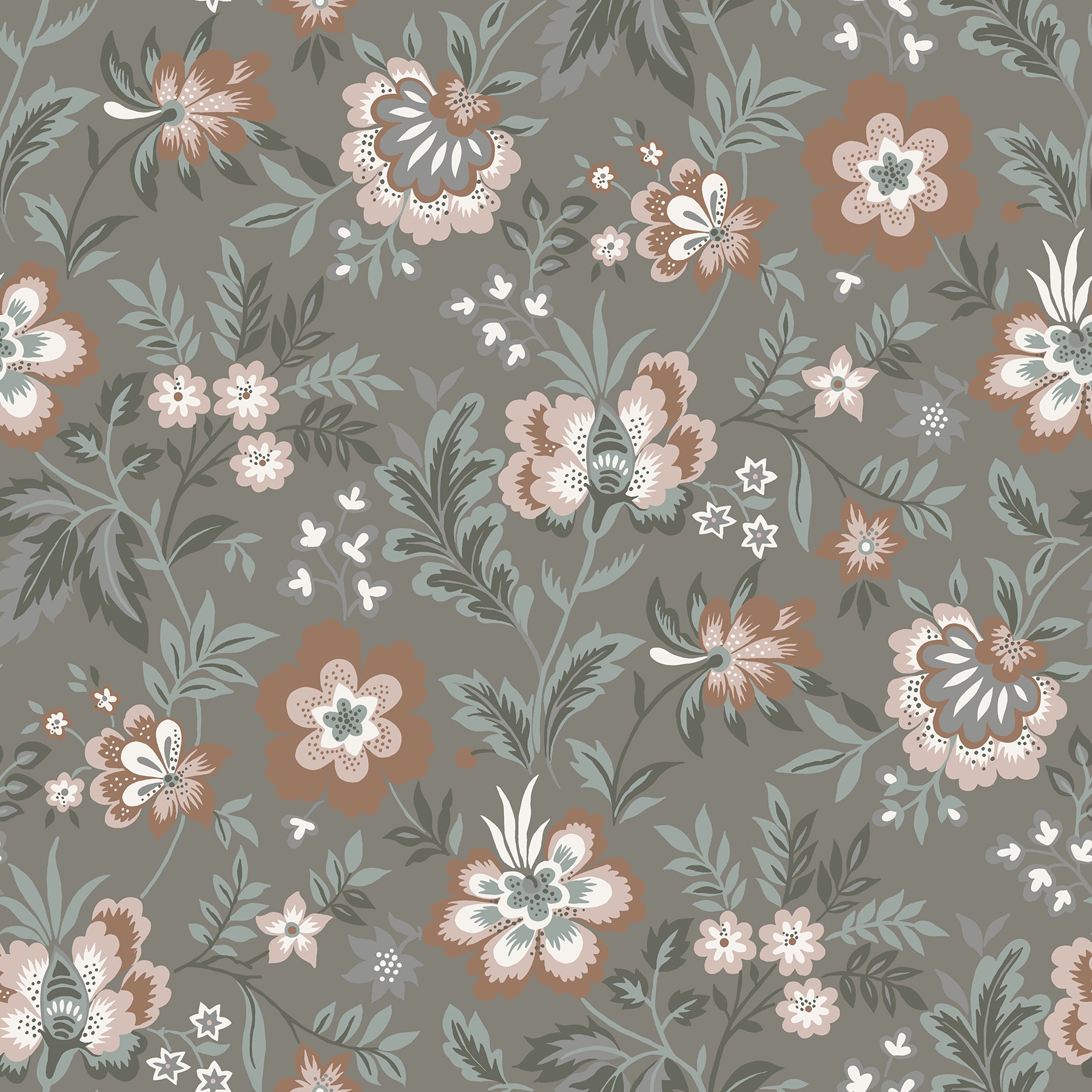 A-Street Prints 2948-28002 Spring 56.4-Sq. Feet Grey Non-woven Floral Unpasted Wallpaper
