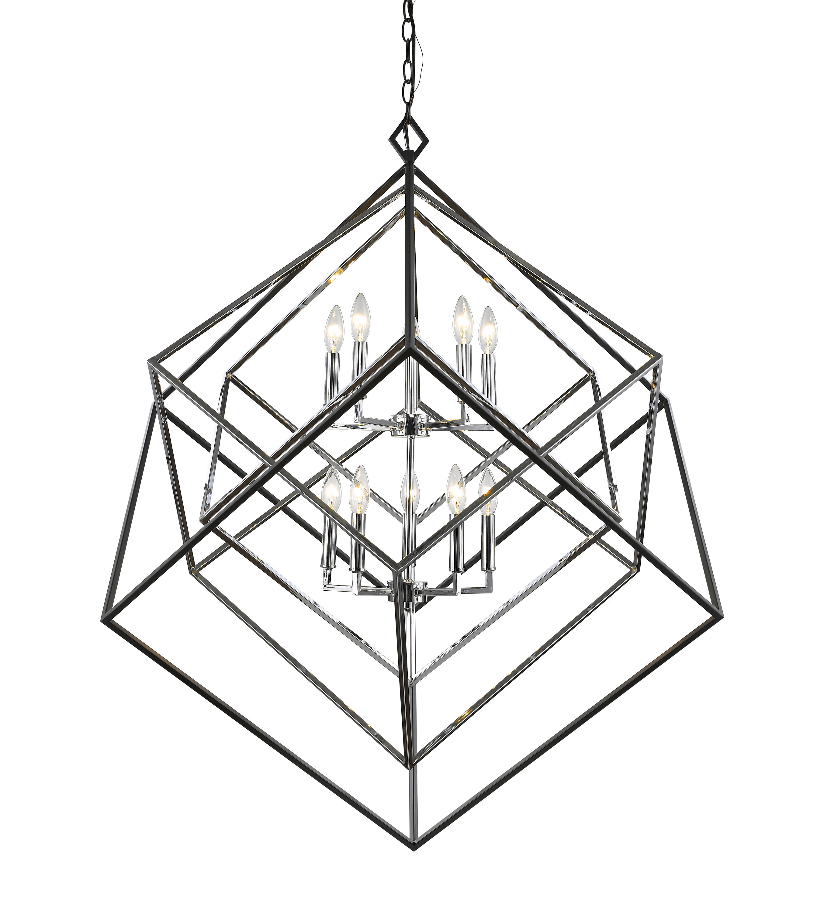 Euclid Chrome and Matte Black Geometric 10-Light Chandelier