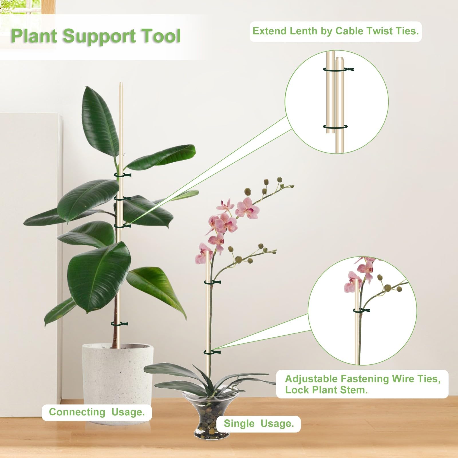 KIWDZFU 46 PCS Bamboo Plant Stakes 18 Inch Wood Plant Support for ...