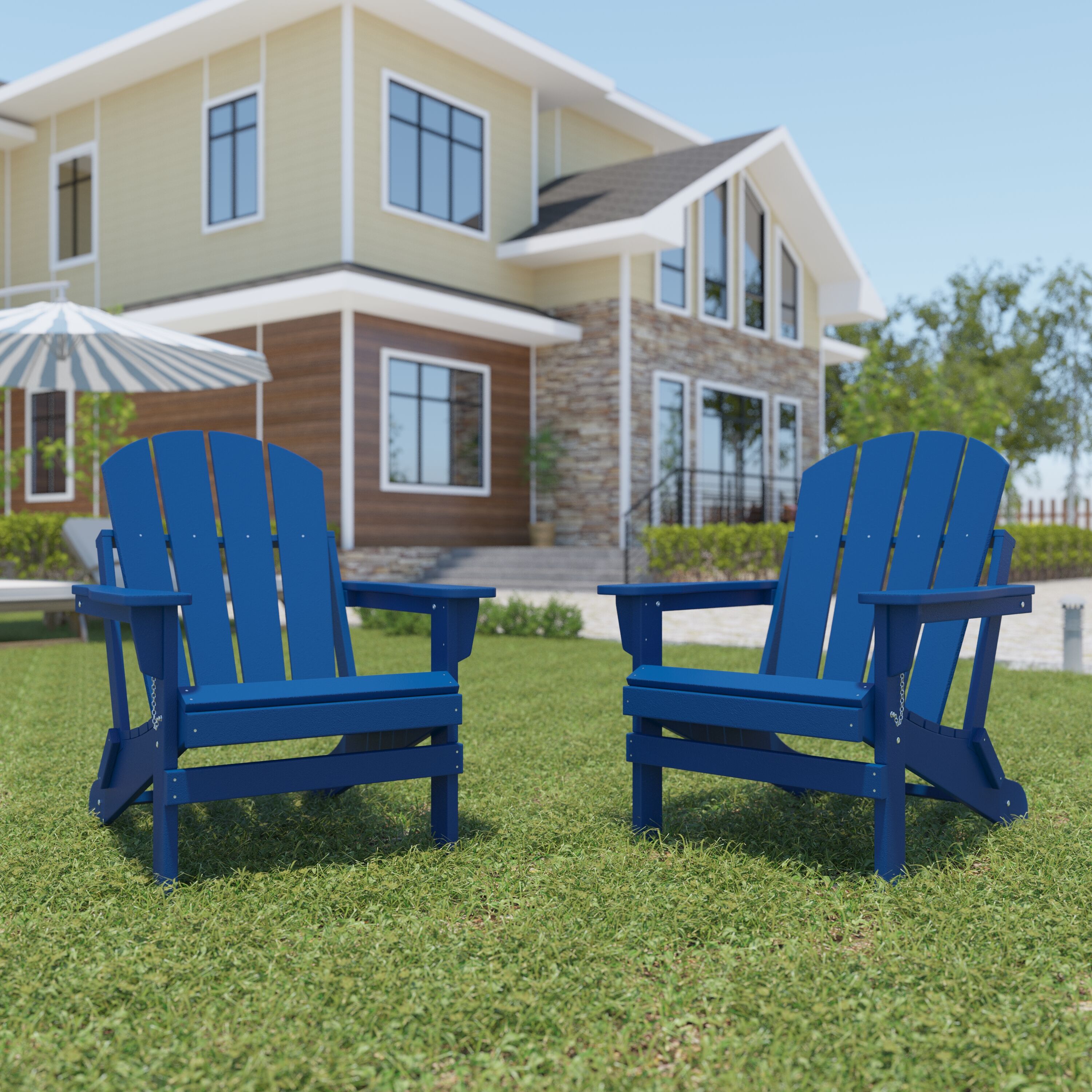 AHIOU HOME Macon Set Of 2 Blue Hdpe Frame Stationary Adirondack Chair ...