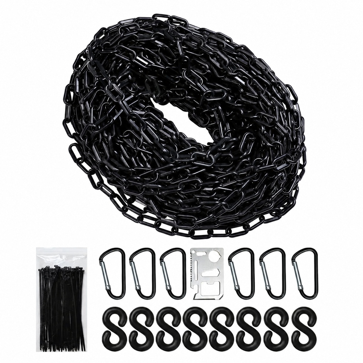 Etokfoks  Black Plastic Safety Barrier Chain 65 ft 1 Pack HDPE Waterproof UV Protect for Crowd Control