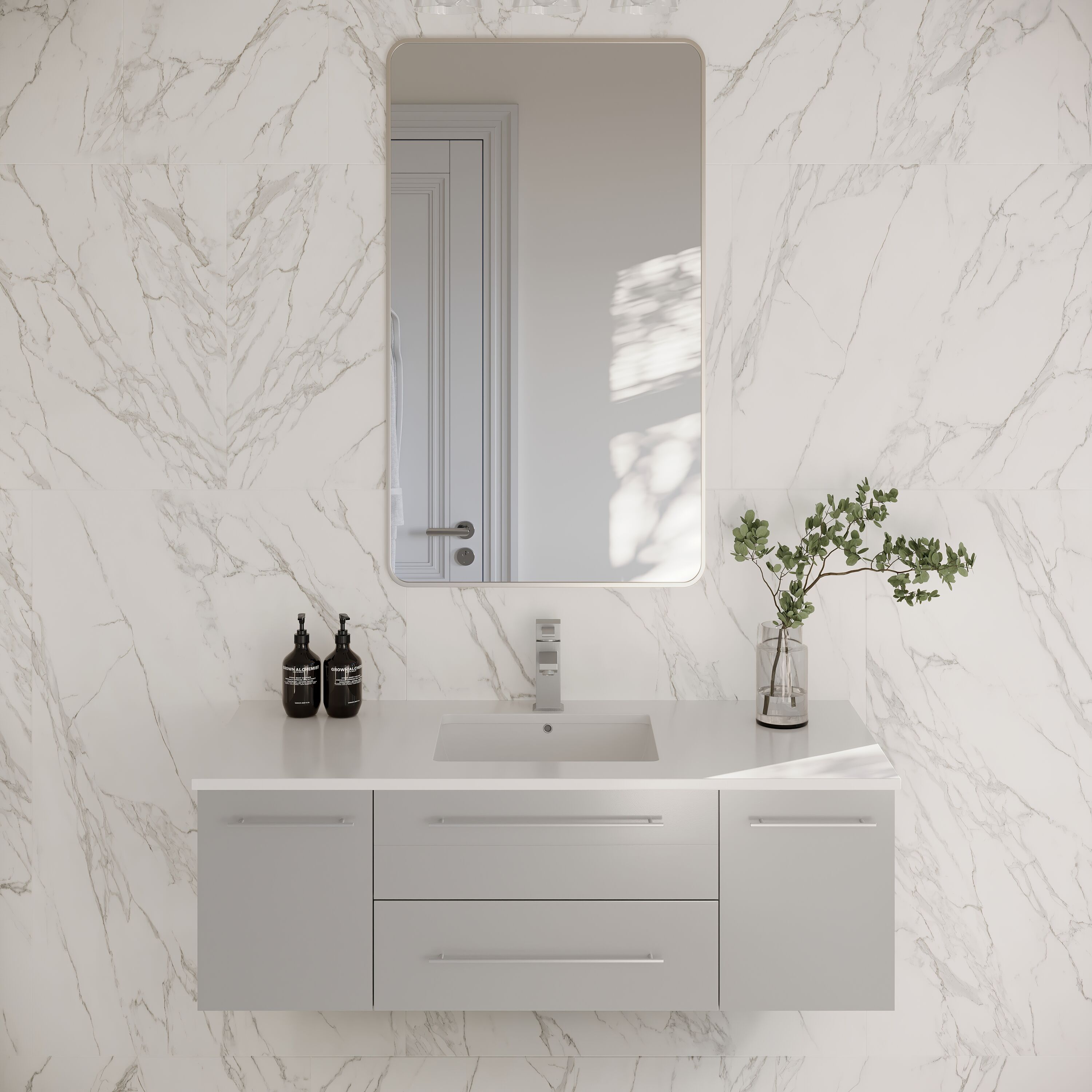 Fresca FCB6148GR-UNS-CWH-U Lucera 48-in Gray Undermount Single sink Floating Bathroom Vanity with White Quartz Top
