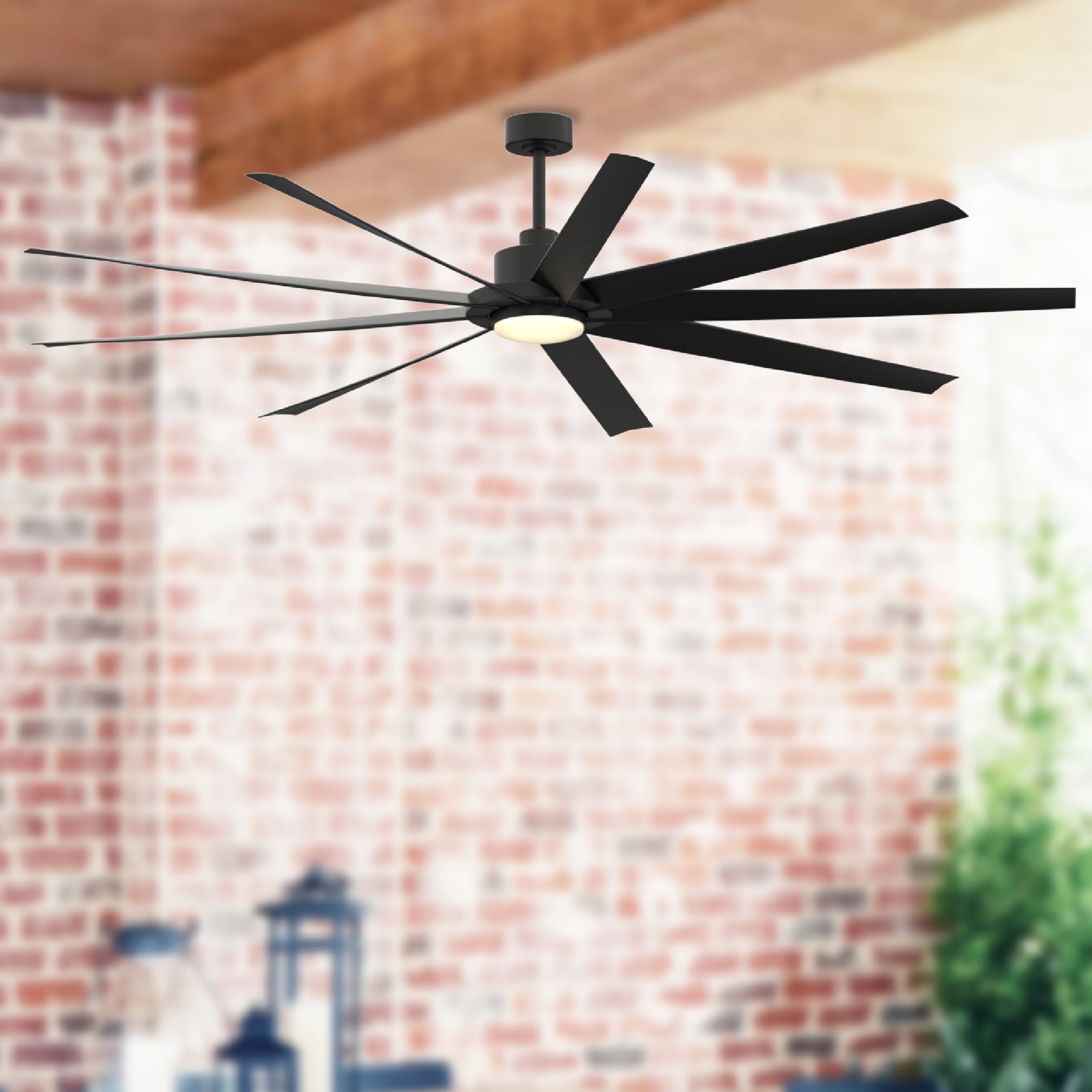 Fanimation Studio Collection LP6827LBL EightyFour 84-in Color-Changing Integrated LED Outdoor Black with Matte Black Blades Ceiling Fan With Light - Remote Included ( 9 -Blade )