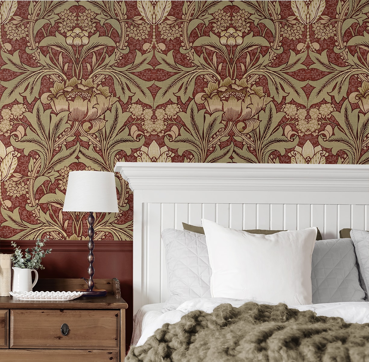 Red Clay and Lichen Floral Vinyl Peel and Stick Wallpaper