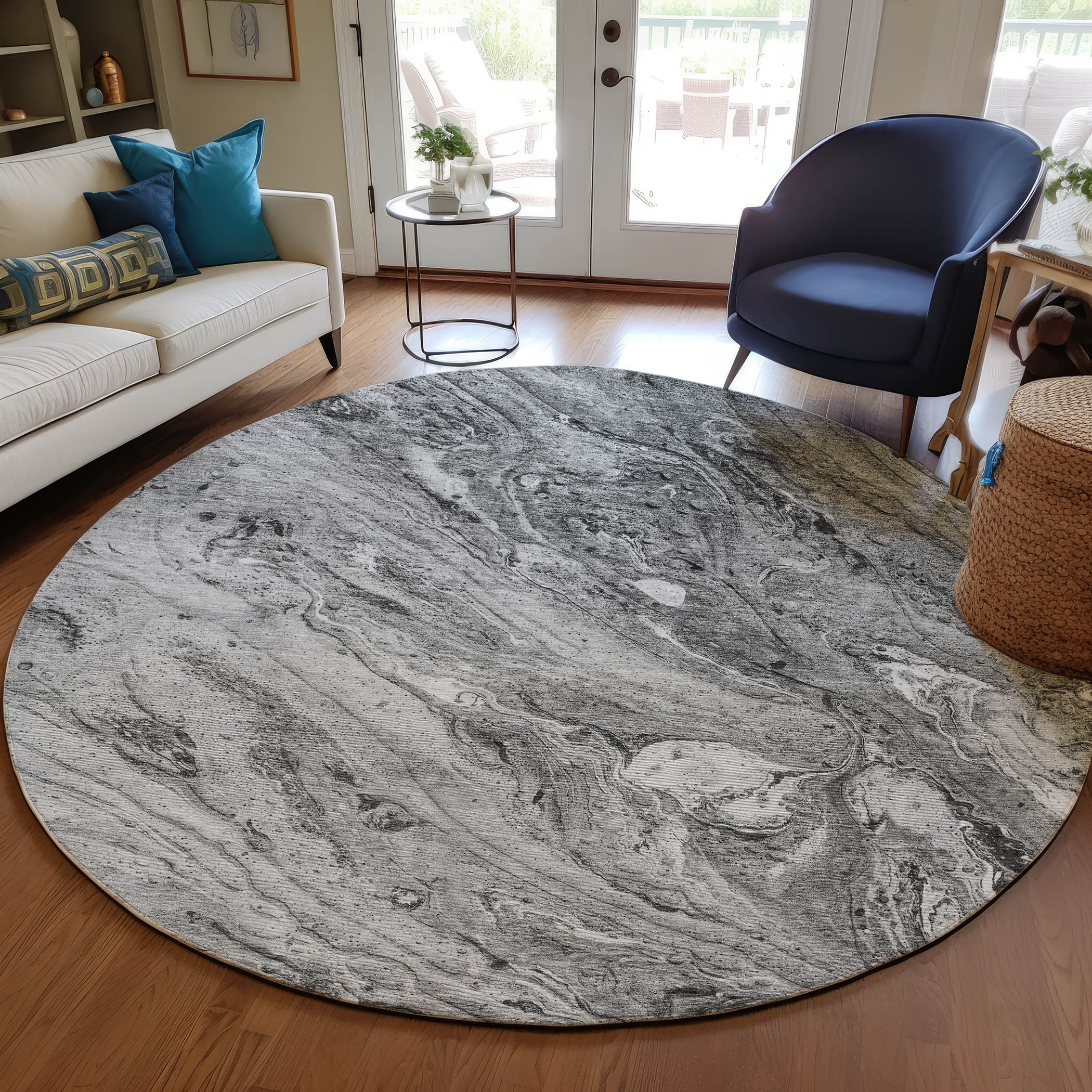 Addison Rugs ACN640GY8RO Chantille ACN640GY 8 x 8 (ft) Polyester Gray Round Indoor/Outdoor Geometric Machine washable Area rug