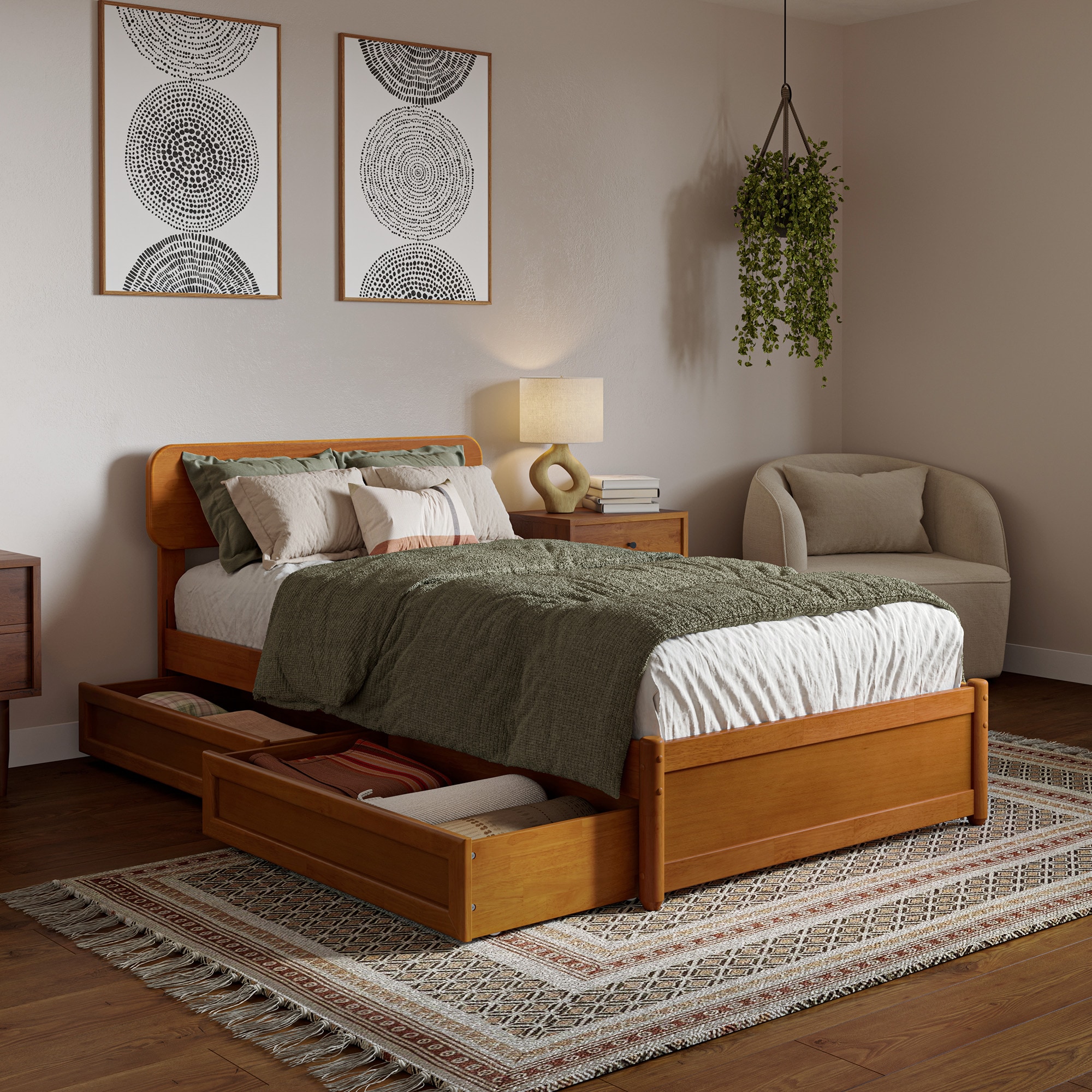 AFI AR968711T Capri Light Toffee Twin extra long Wood Platform Bed with Storage