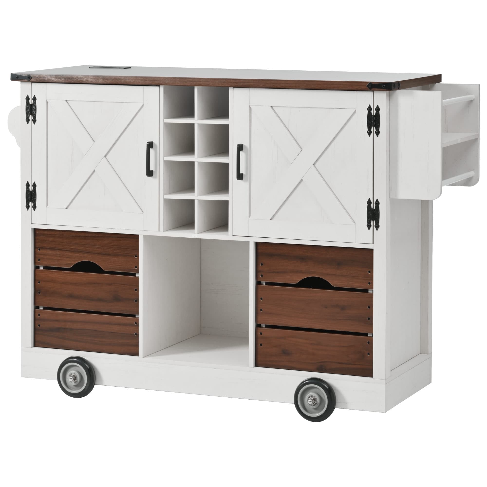 Runesay White MDF Base with MDF Wood Top Rolling Kitchen Island ( 29.5-in x 54-in x 37.75-in )