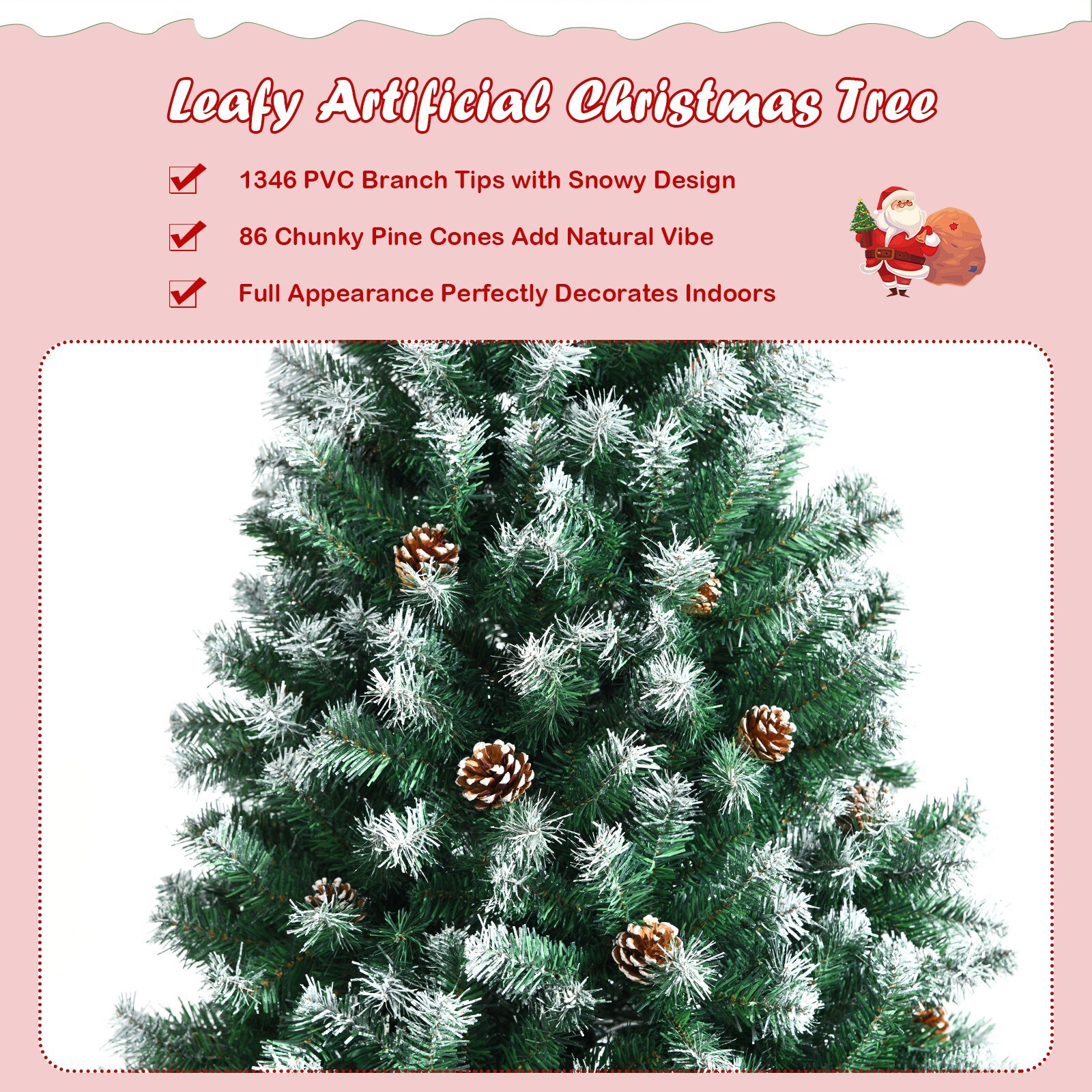 WELLFOR 7.5ft Artificial Tree Flocked Artificial Christmas Tree in the