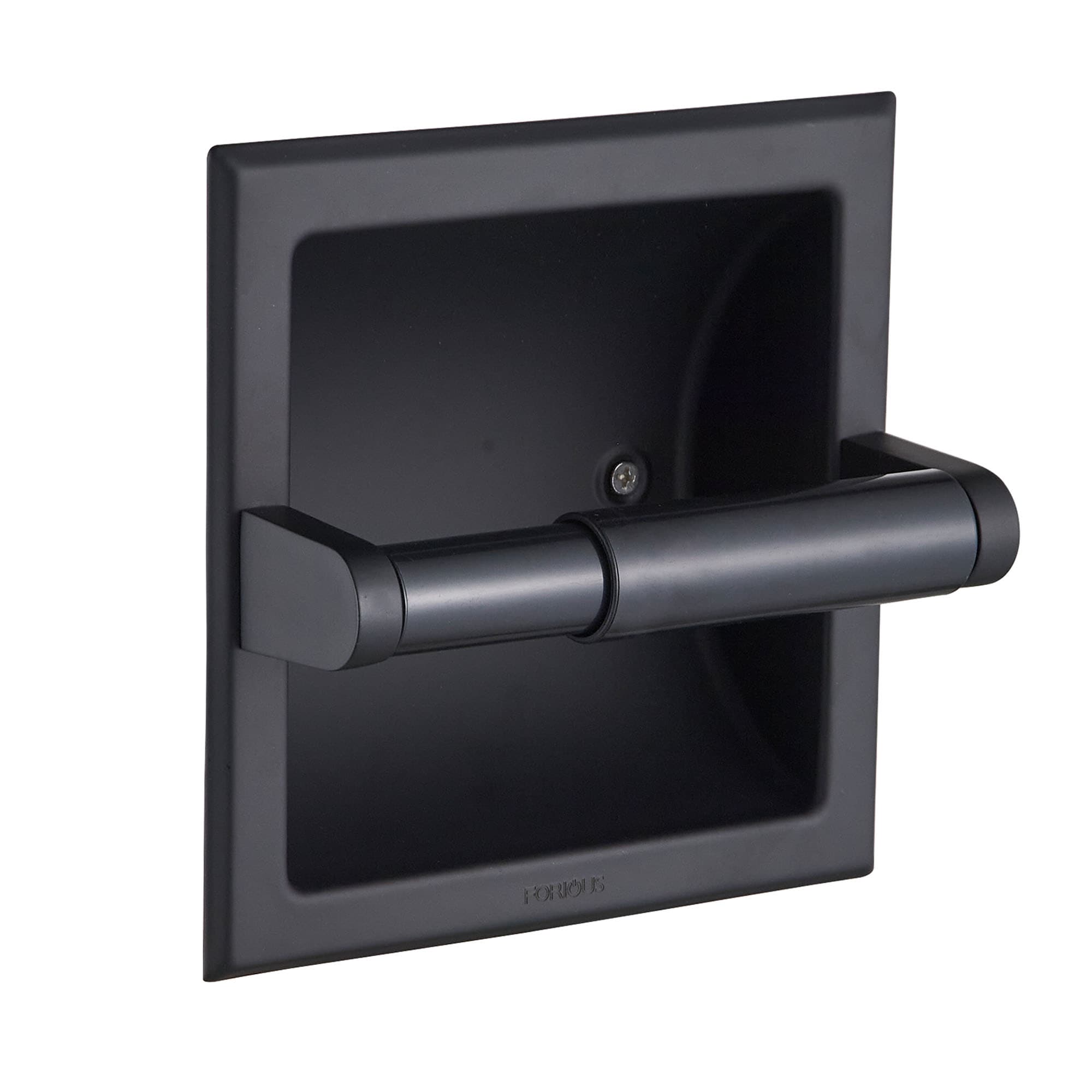 FORIOUS Matte Black Recessed Spring-Loaded Toilet Paper Holder | LL0204B