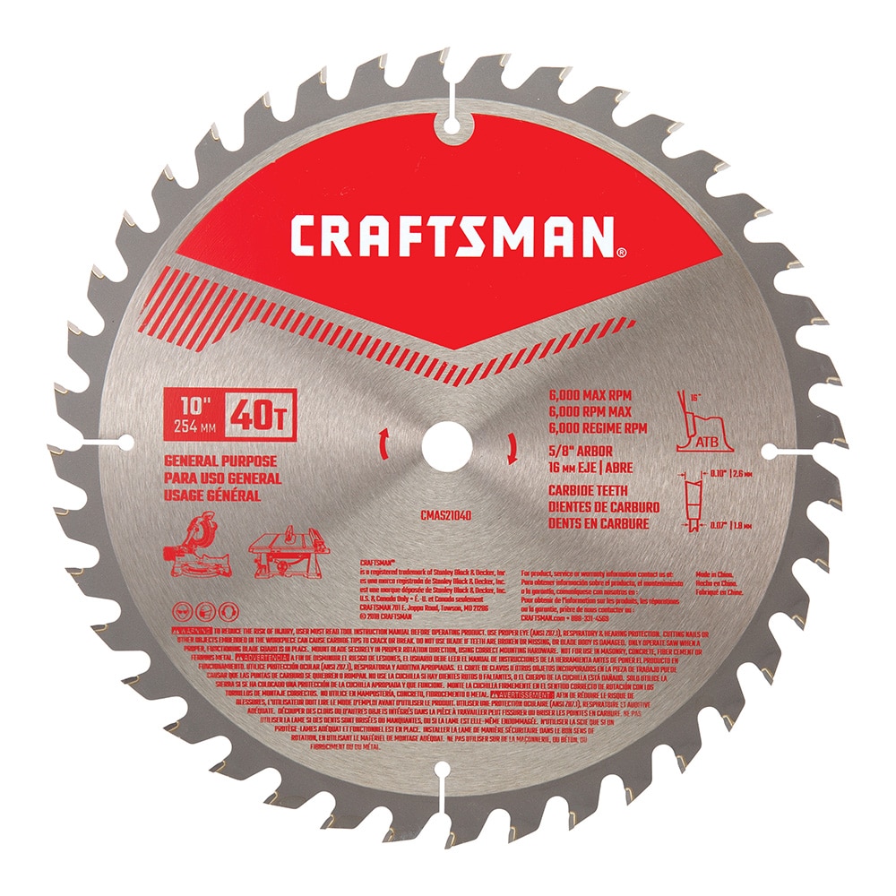 10-in 40-Tooth Fine Finish Carbide Miter/Table Saw Blade | - CRAFTSMAN CMAS21040