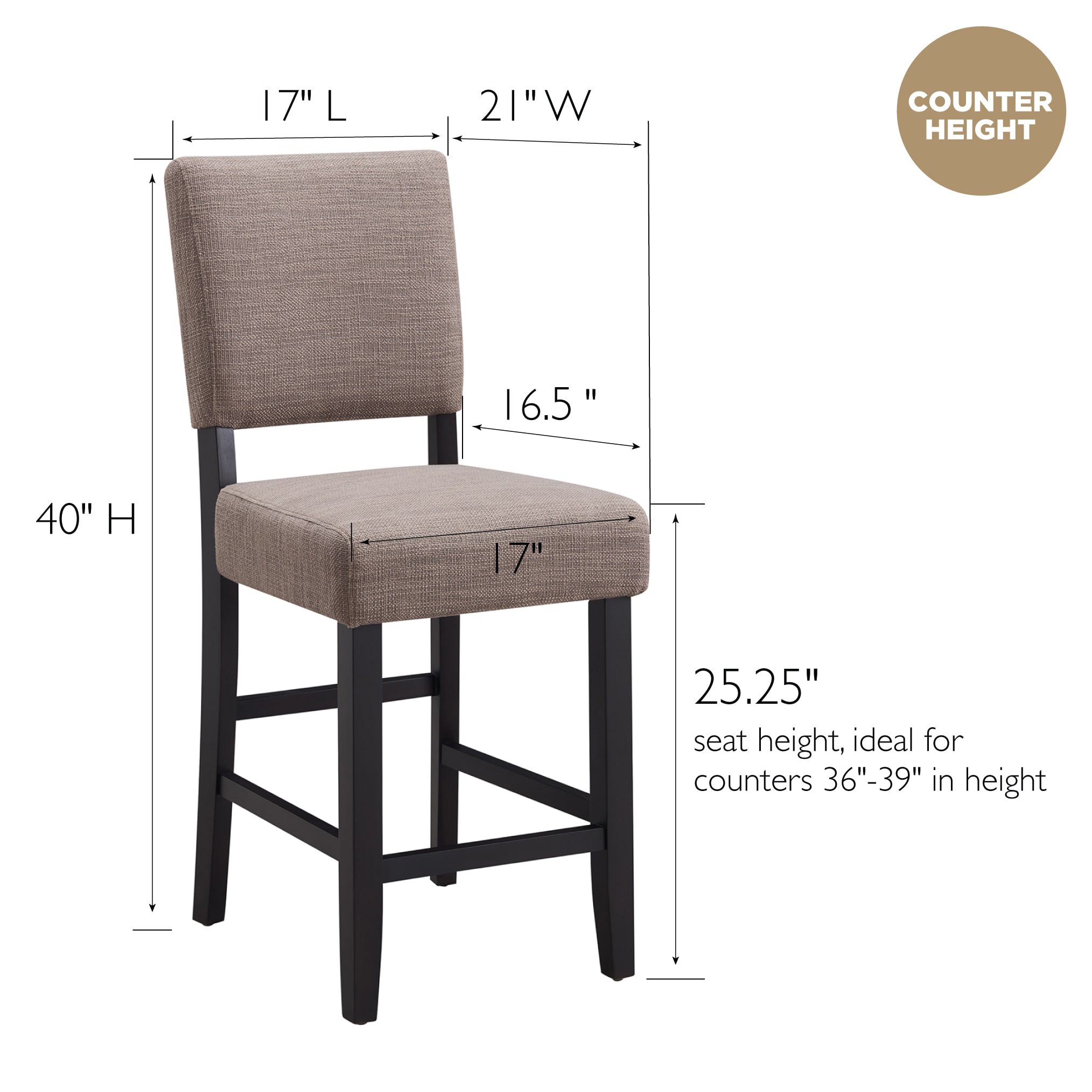 Black and Gray Upholstered Counter Height Stools with Wood Base, Set of 2