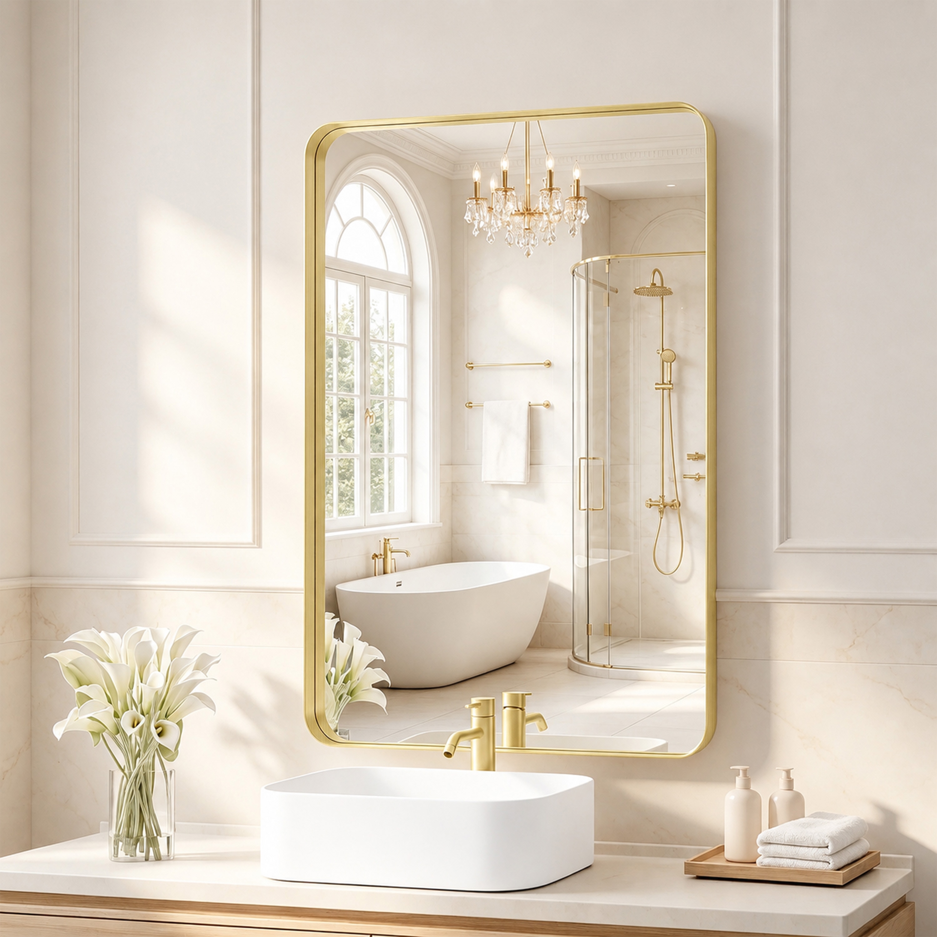 Velusian 24 in. W x 36 in. H Rectangular Wall Bathroom Aluminiun Alloy Frame Vanity Mirror in Brushed Gold