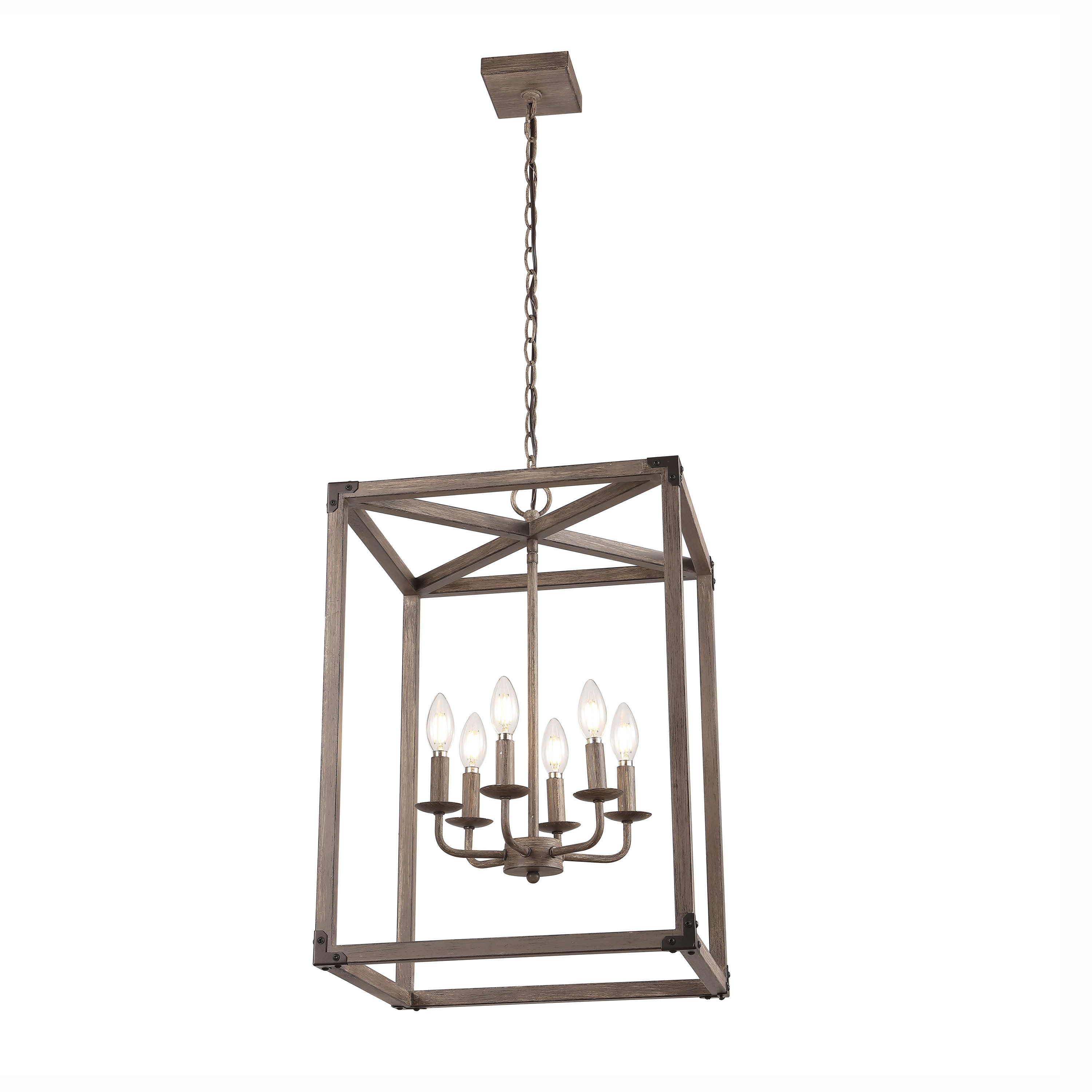 Rustic Farmhouse 16.2" Brown Iron LED Pendant with Edison-Style Bulbs