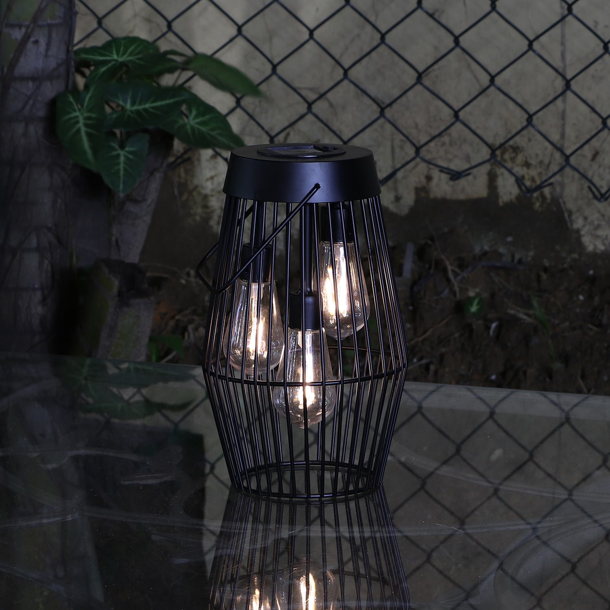 Allen + Roth 4-in x 6.6-in Black Metal Solar Outdoor Decorative Lantern