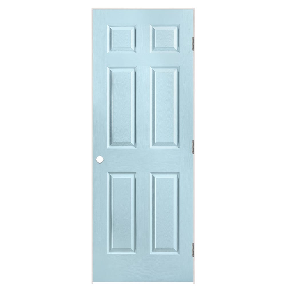 Masonite 1316952 30-in x 80-in Sea Mist Solid core 6-panel Left hand Textured Prefinished Molded composite Flat Jamb Single Prehung Interior Door