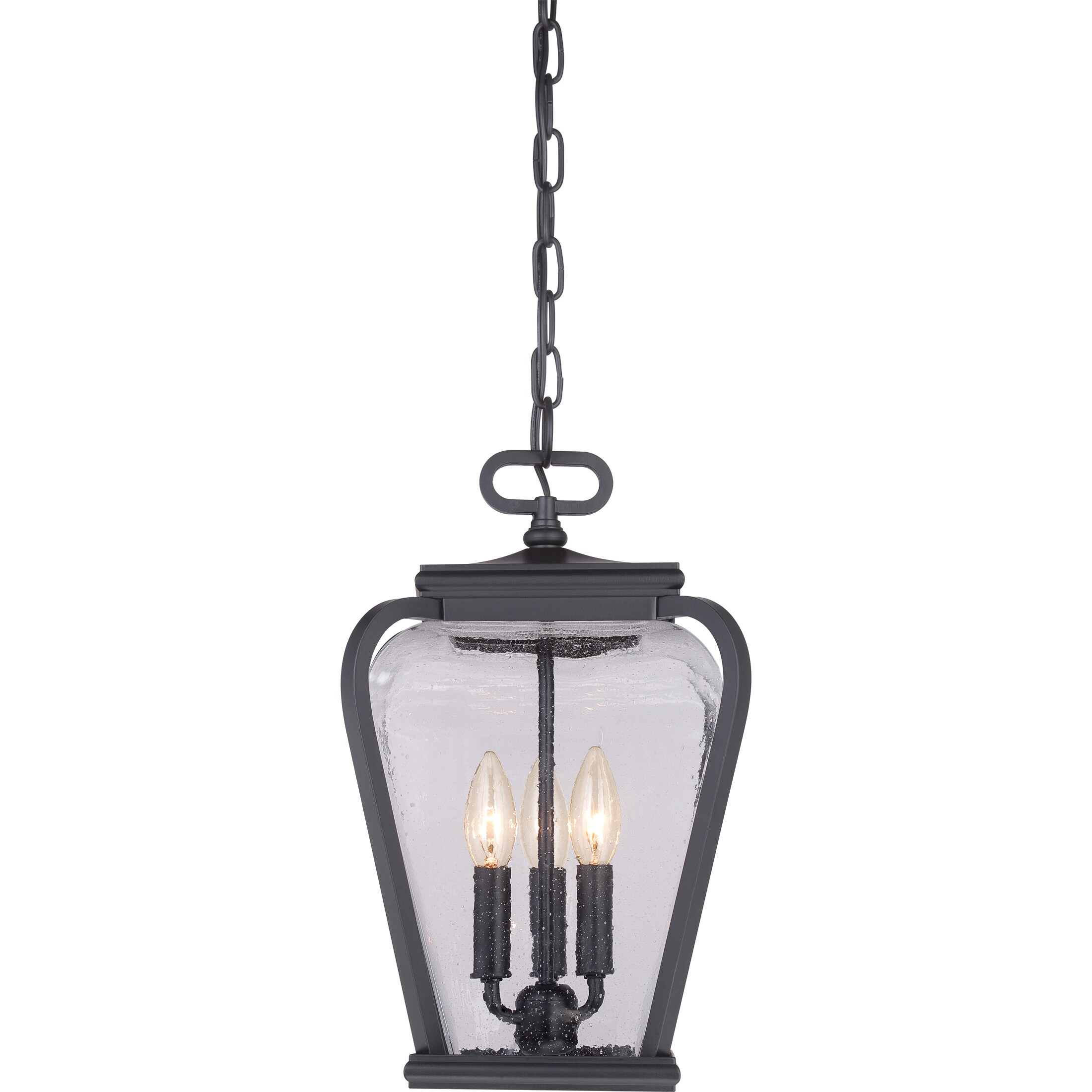 Quoizel Province 3 Light Mystic Black Transitional Seeded Glass Lantern Mini Hanging Pendant