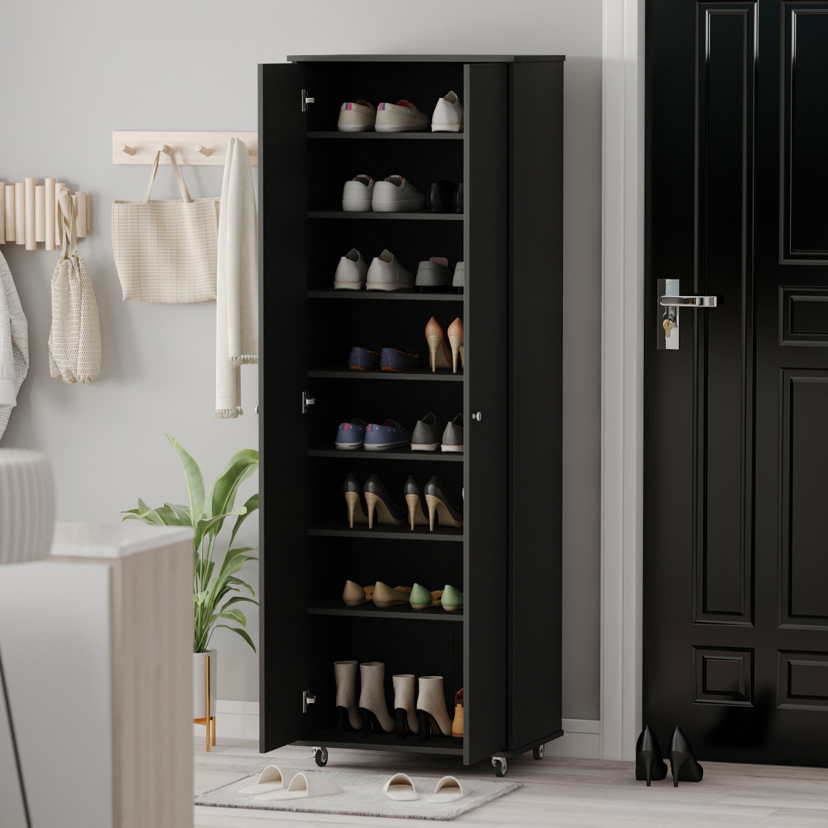 FUFU&GAGA 45.5-in H 3 Tier 14 Pair Black Composite Shoe Cabinet in the Shoe  Storage department at