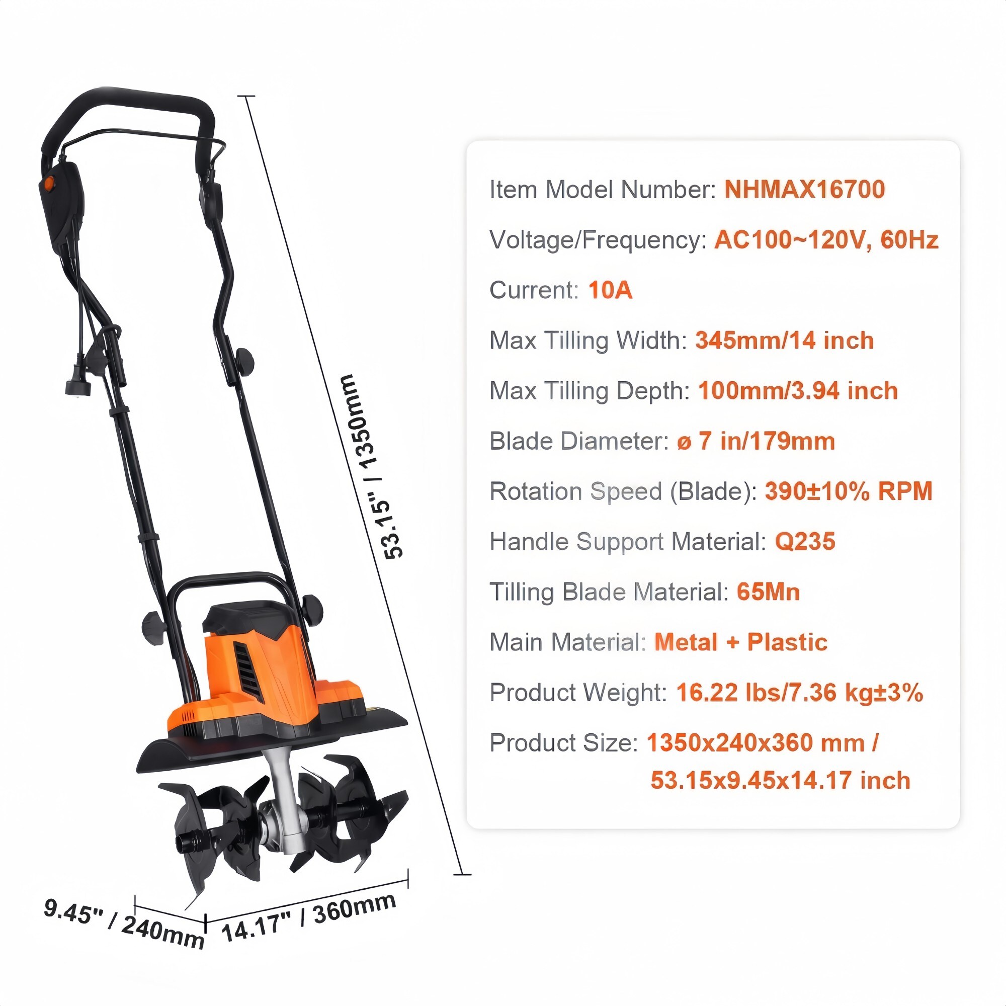 Numhew NHMAX16700 Corded-Cultivators - View #3