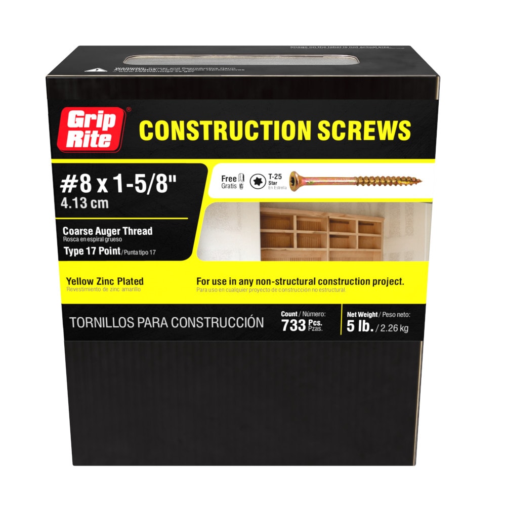 Grip-Rite #8 x 1-5/8-in Yellow zinc Interior Trim screws 733 -Per Box #158GCS5