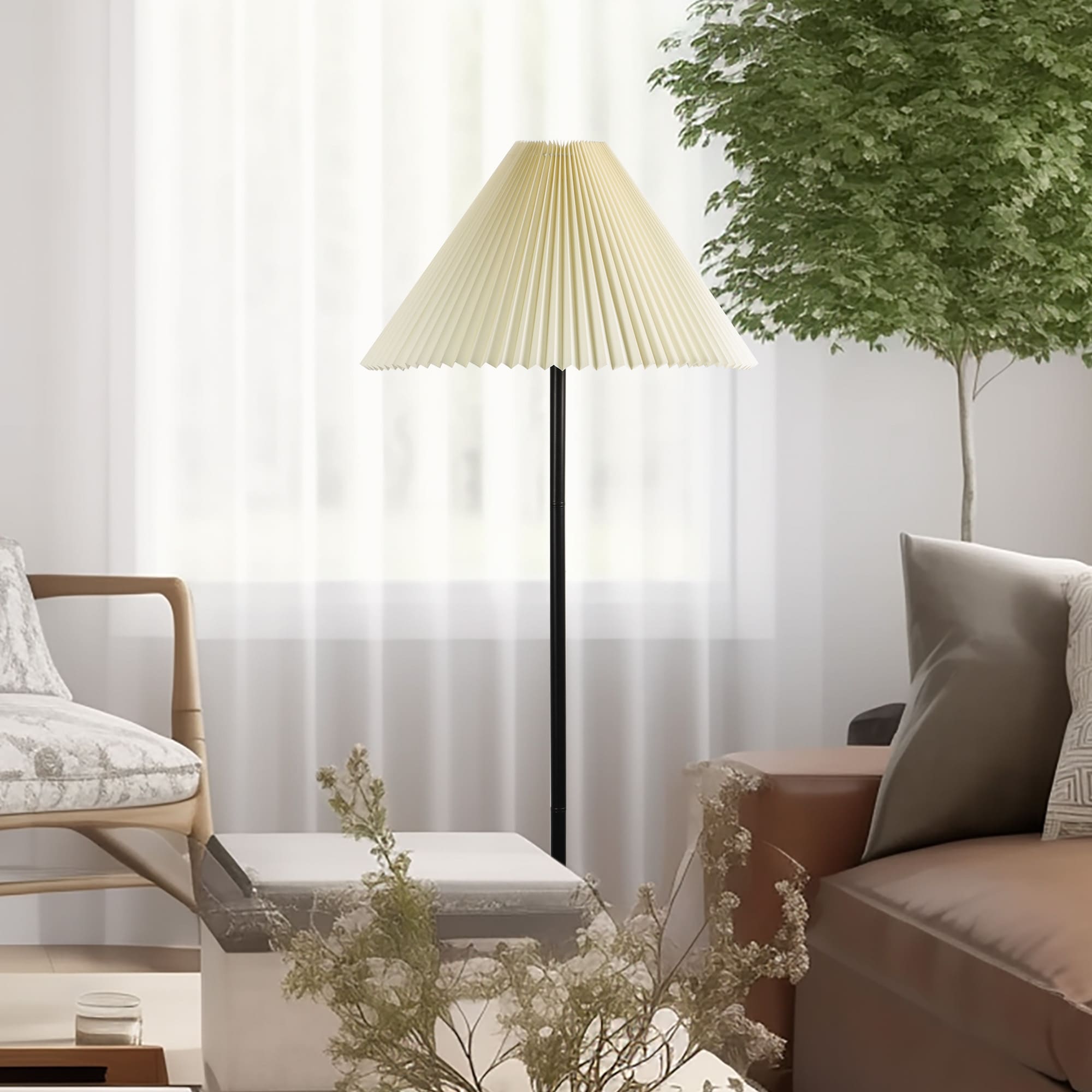 YANSUN L-FL003 14.6-in Black Shaded floor lamp Floor Lamp with Fabric Shade