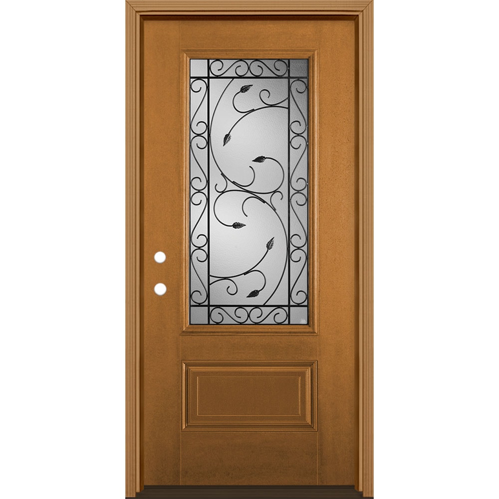 Masonite 3422264 Pergola 36-in x 80-in x 4-9/16-in Fiberglass 3/4 lite Right-hand inswing Oakcrest Stained Prehung Front Door with Brickmould Insulating core