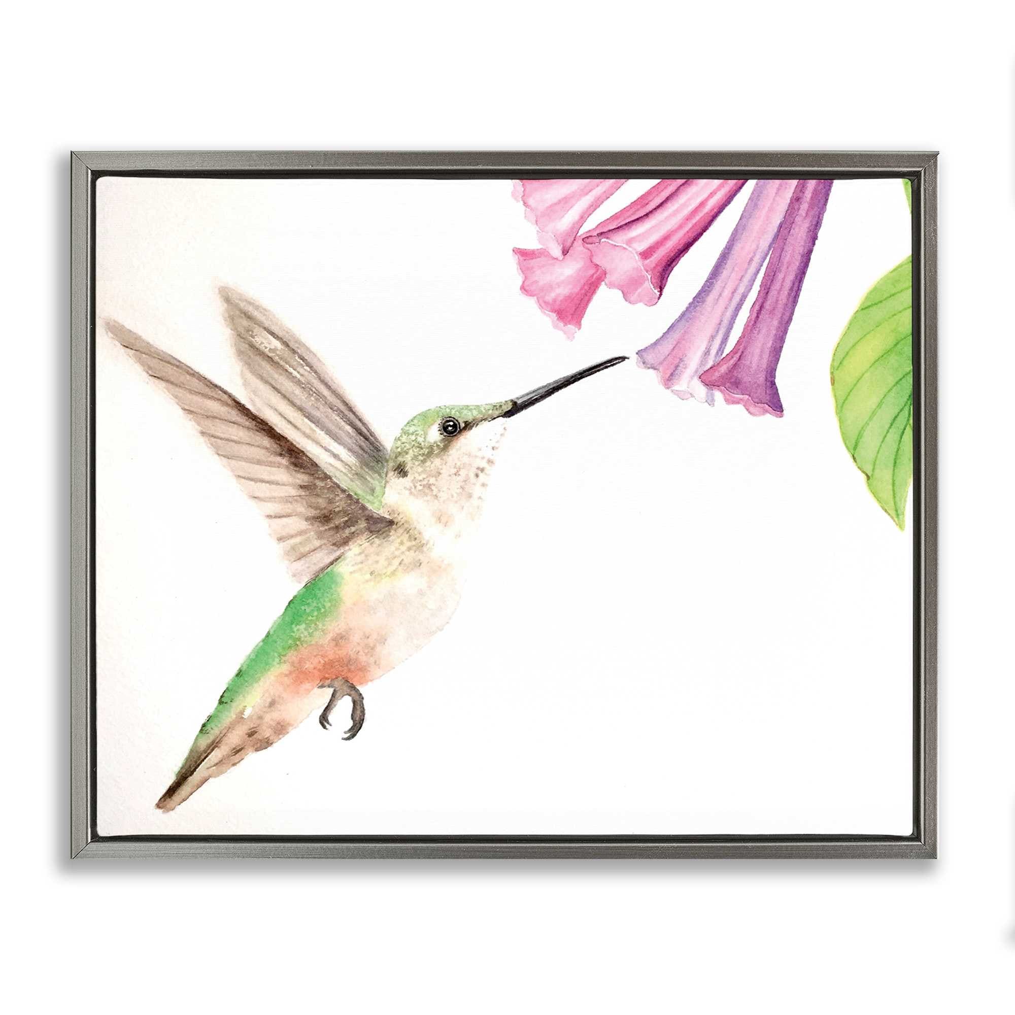 Stupell Industries BS-575-FFL-24X30 Hummingbird and Bluebell Flower Gray Framed Floater Canvas Wall Art By Stephanie Fielden 31 x 25