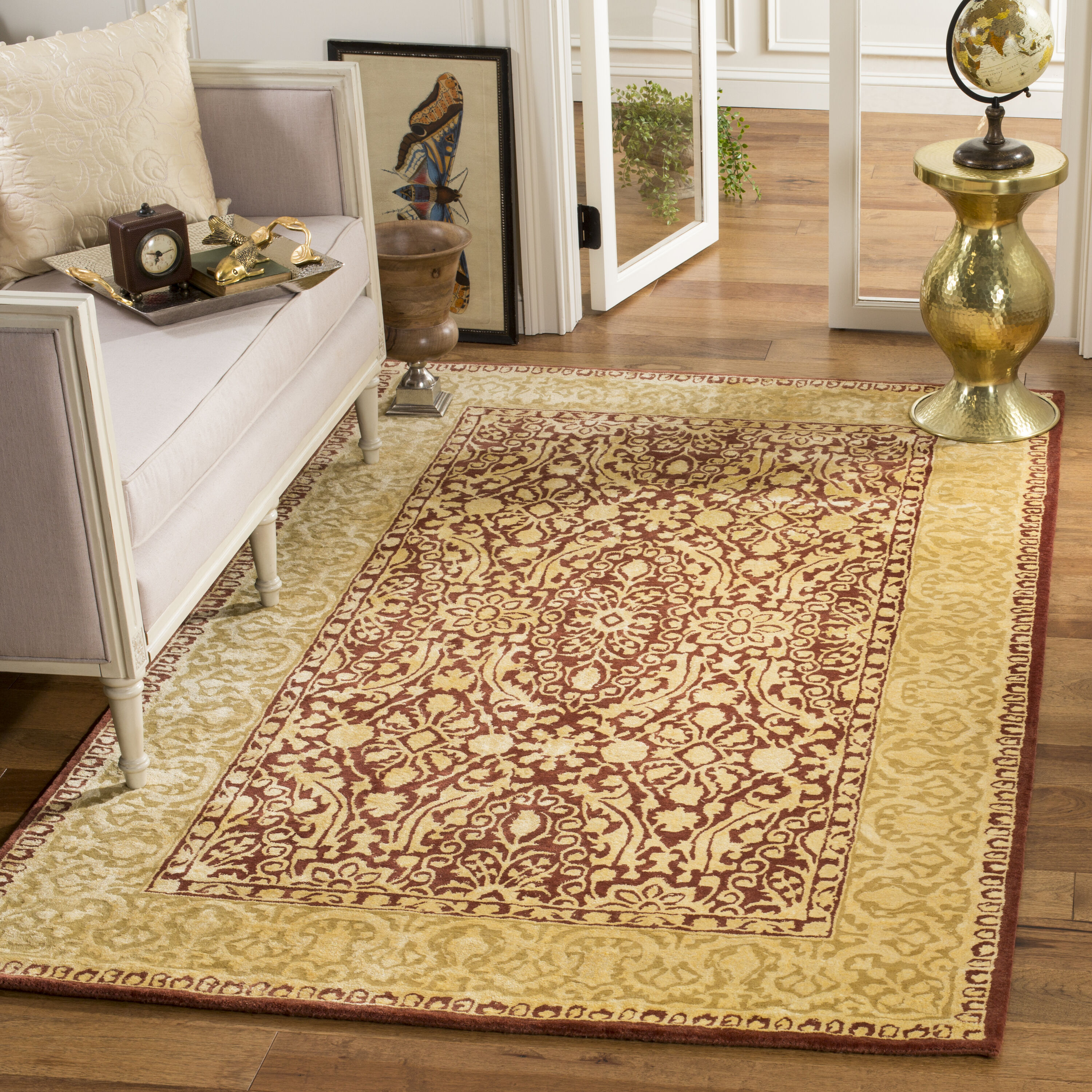  Skr213 Maroon/Ivory Traditional 4ft x 6ft Small Rectangle Rug